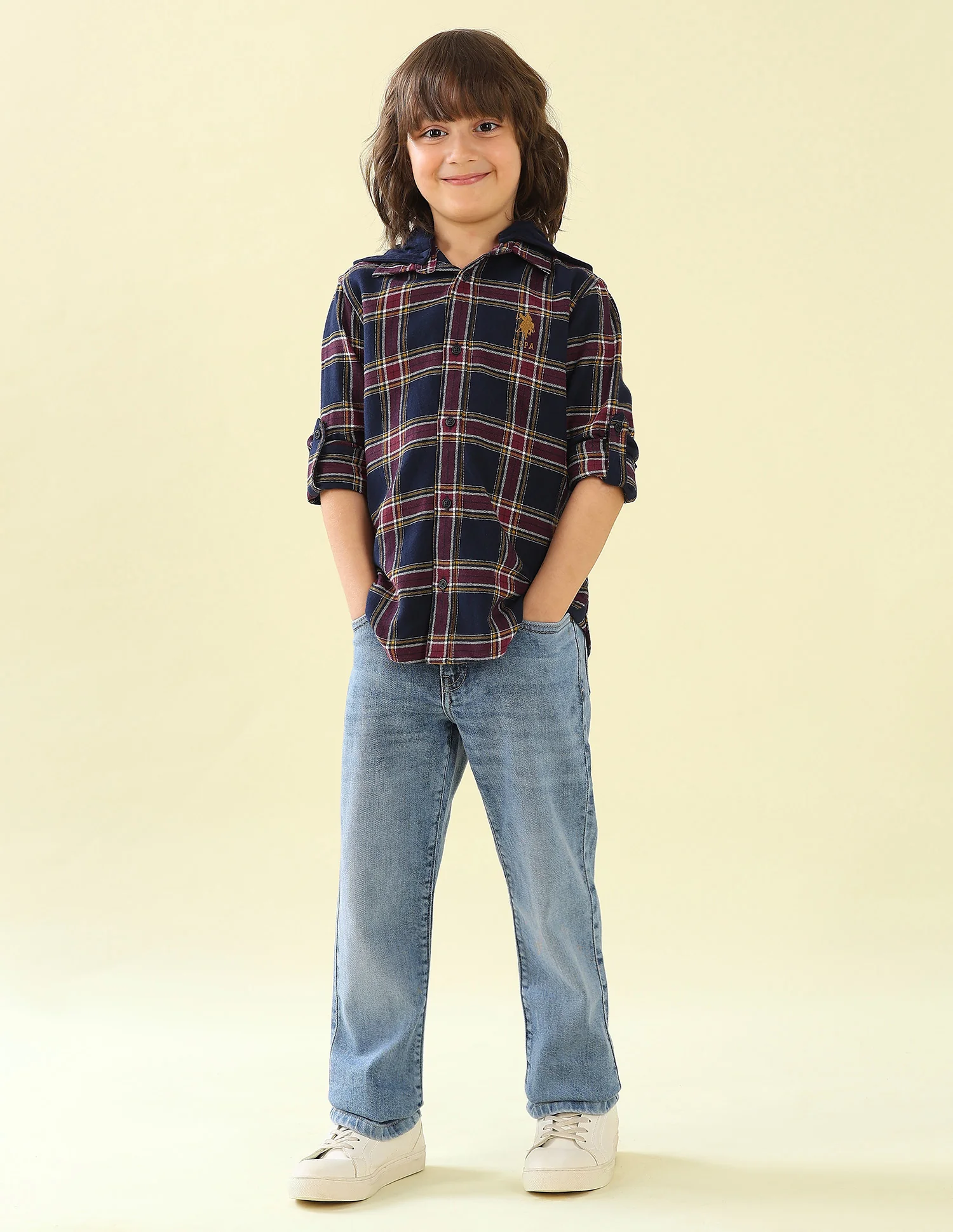 Twill Plaid Checked Hooded Shirt - Image 3