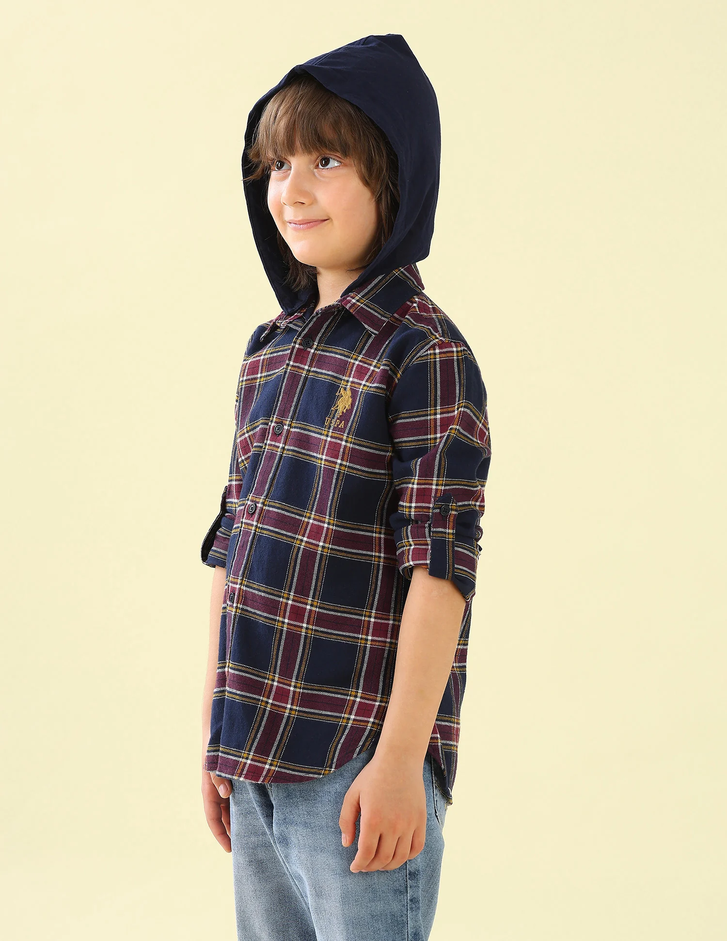 Twill Plaid Checked Hooded Shirt - Image 4