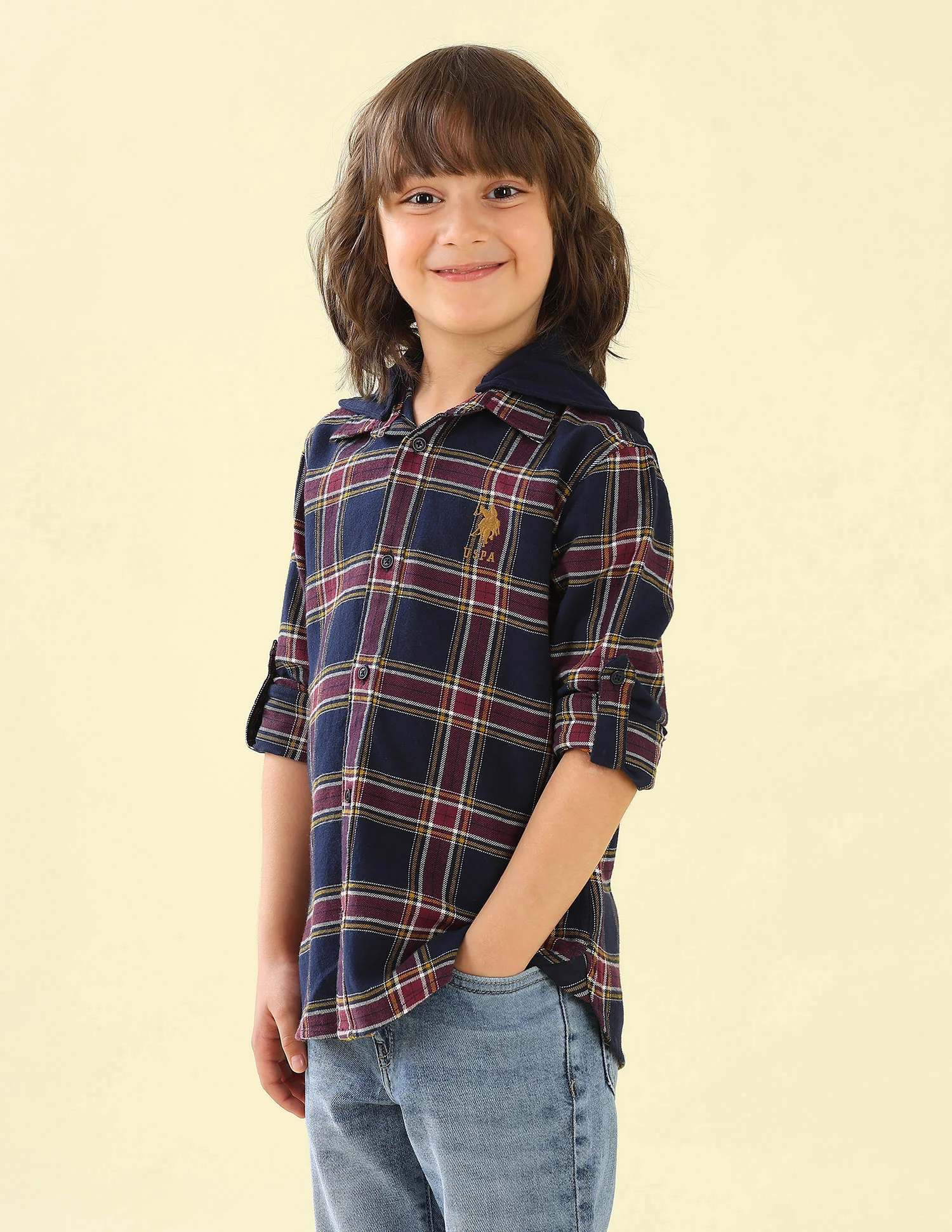 Twill Plaid Checked Hooded Shirt - Image 8