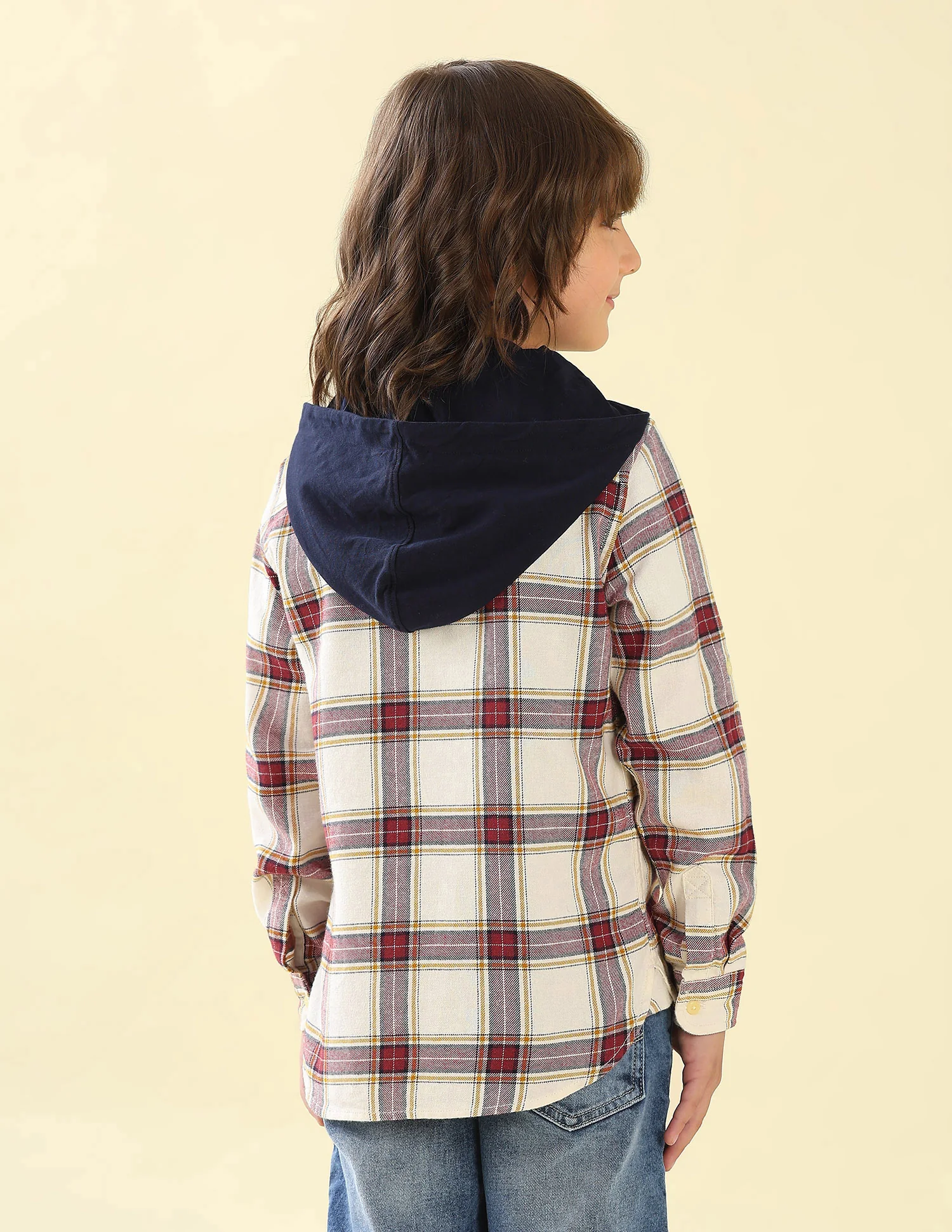 Twill Plaid Checked Hooded Shirt - Image 5