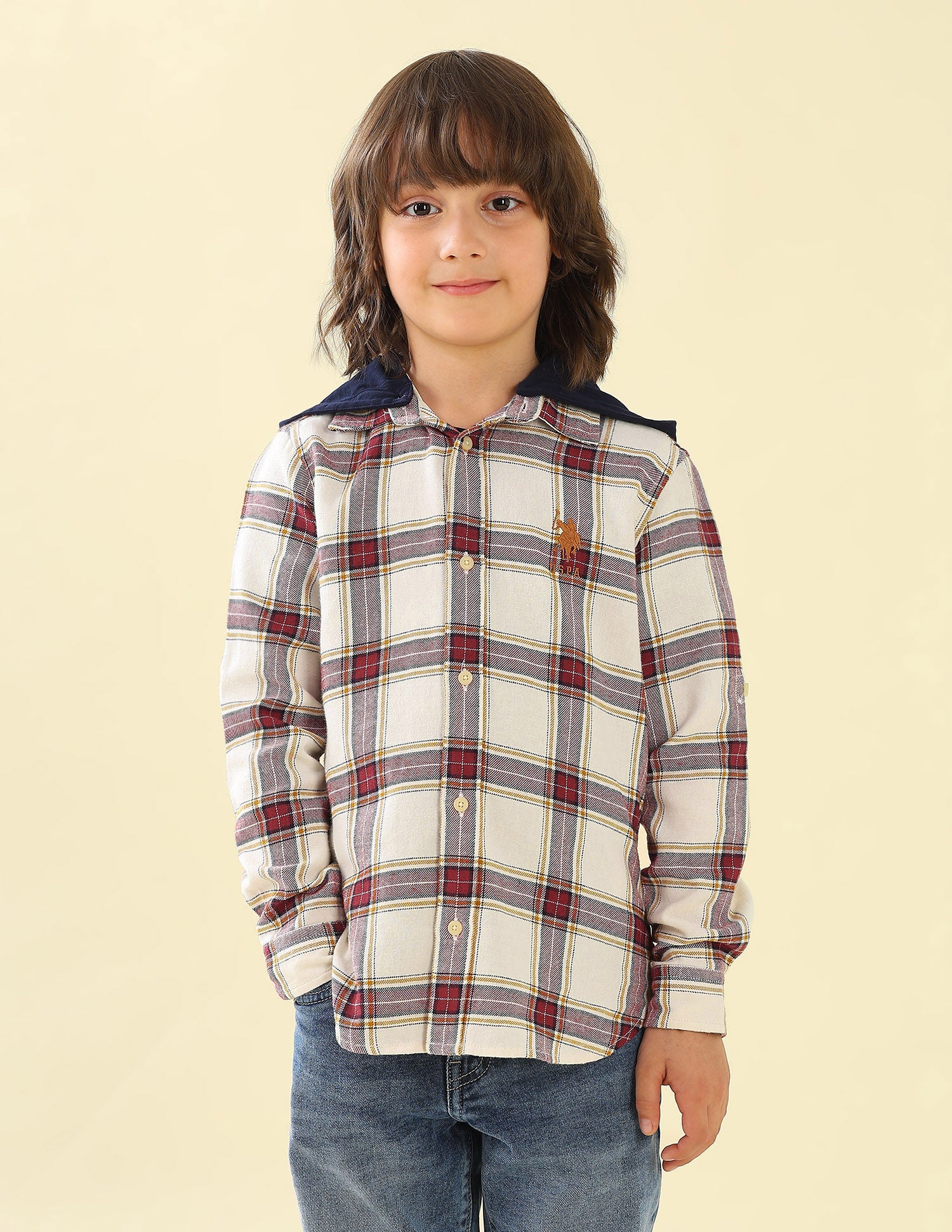Twill Plaid Checked Hooded Shirt - Image 6