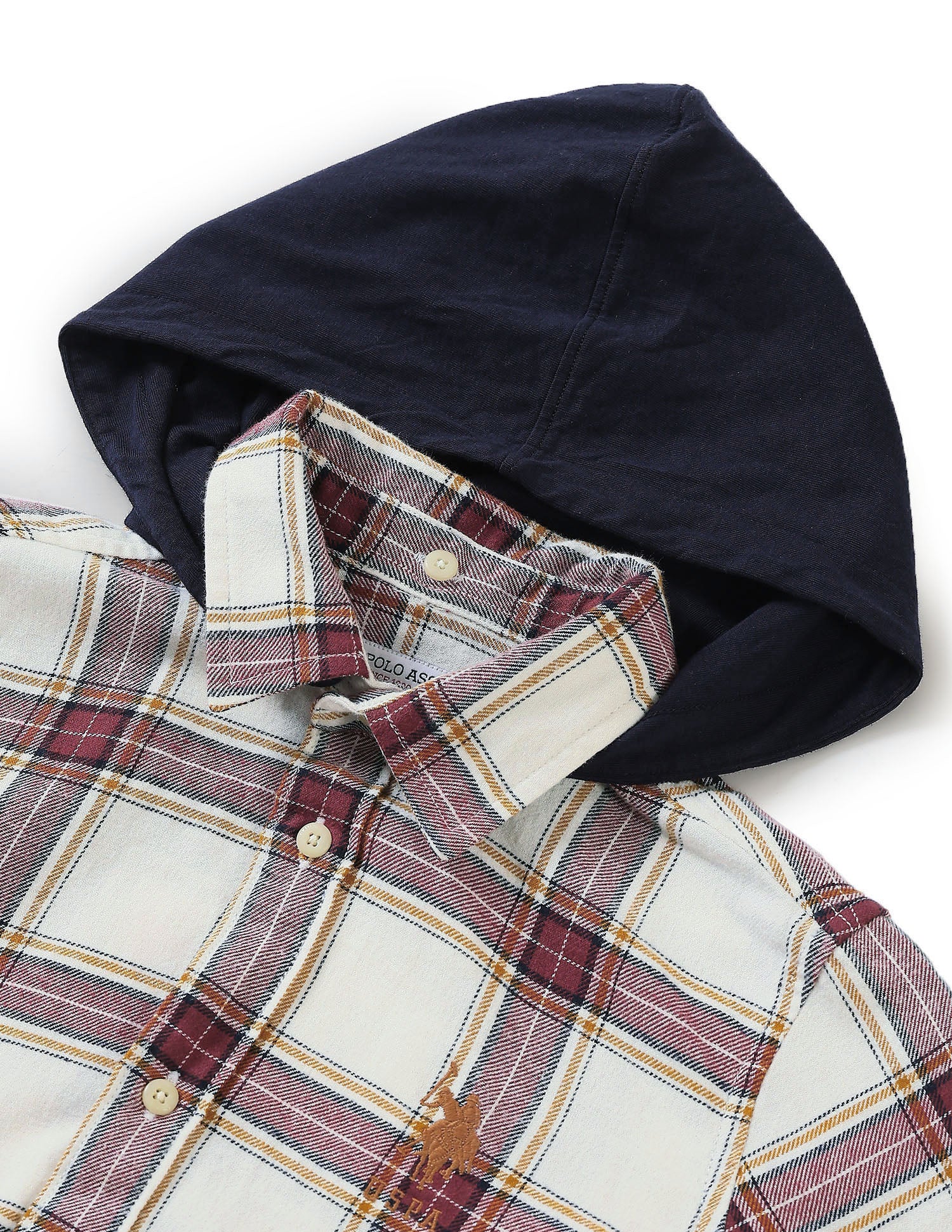 Twill Plaid Checked Hooded Shirt - Image 9