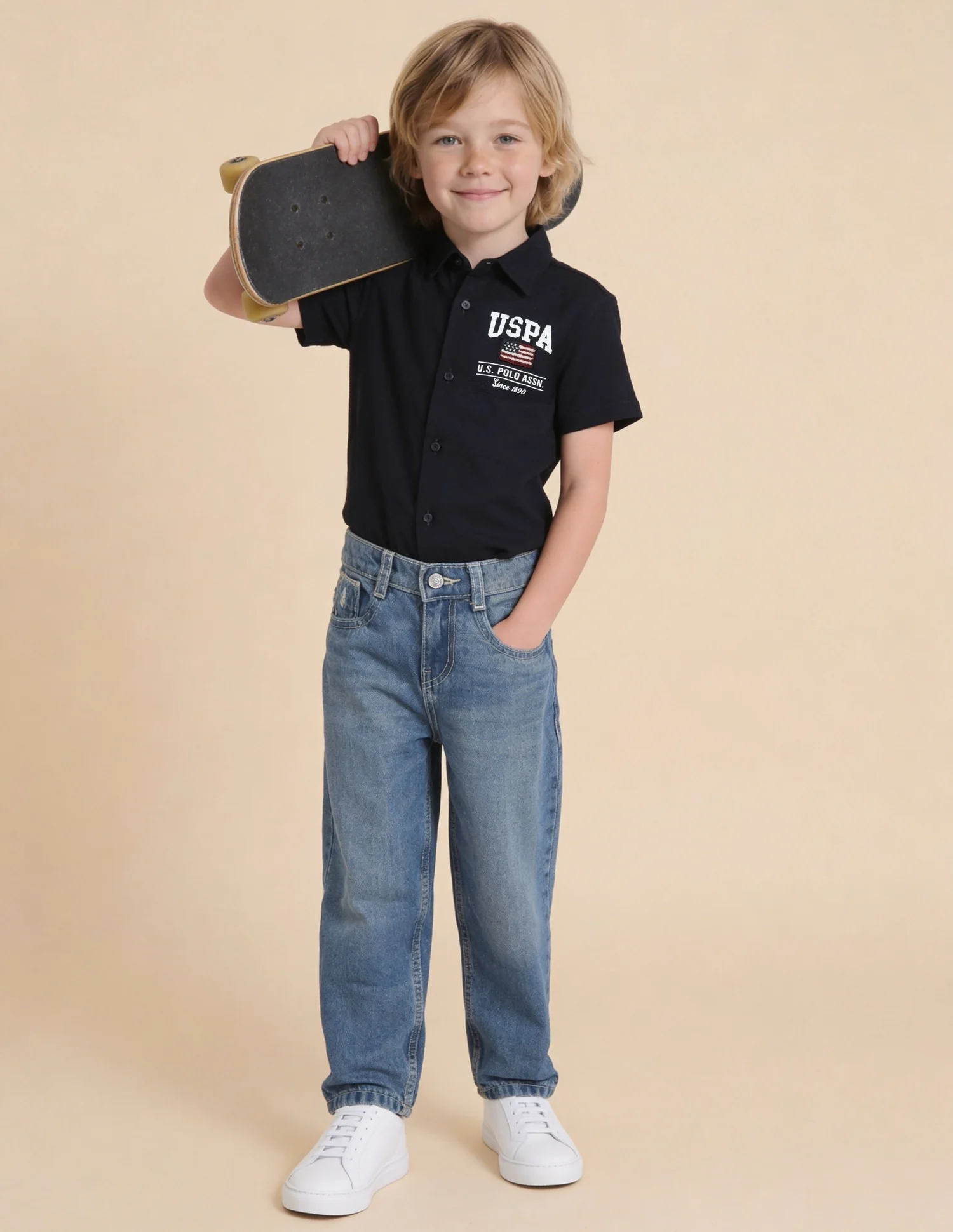 Whiskered Baggy Fit Jeans