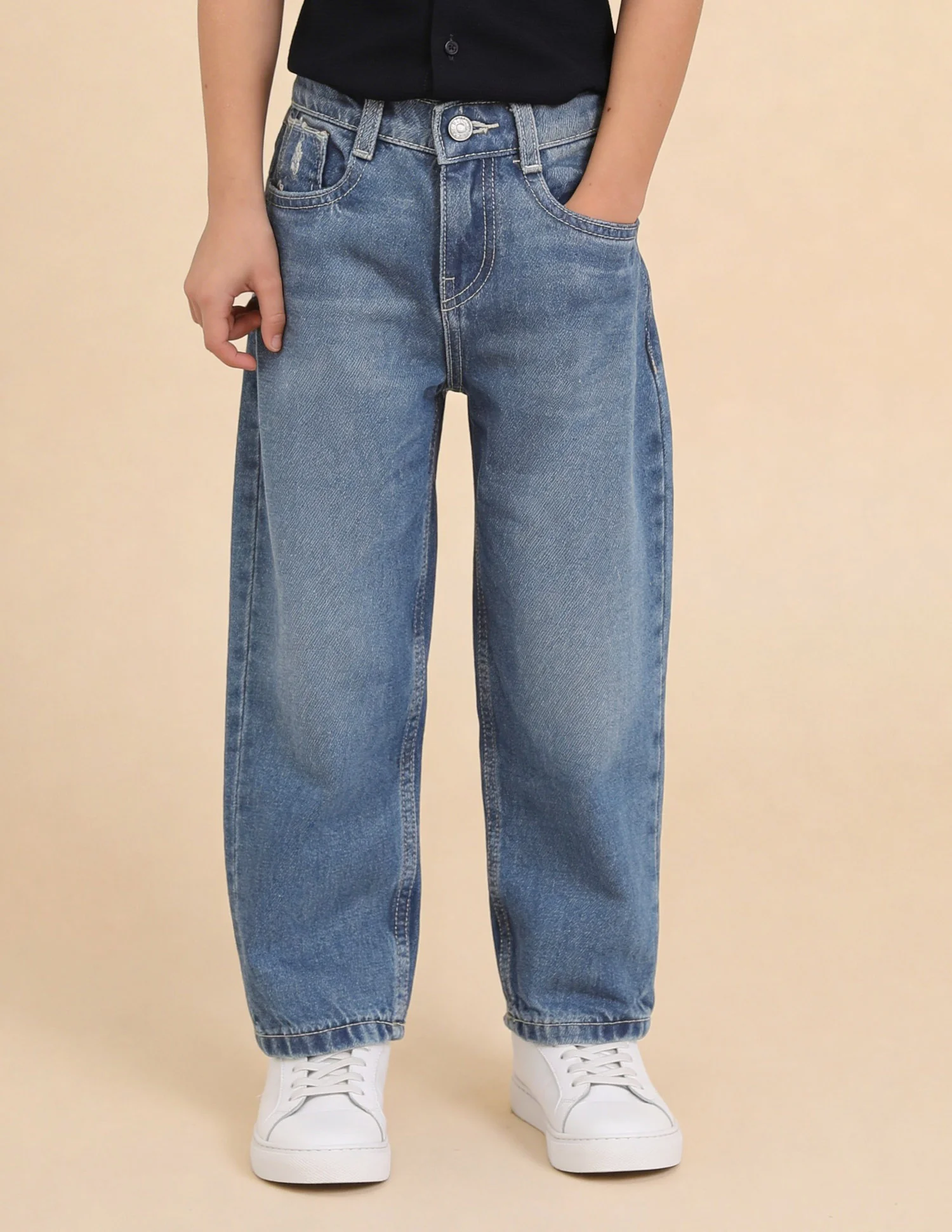 Whiskered Baggy Fit Jeans - Image 3