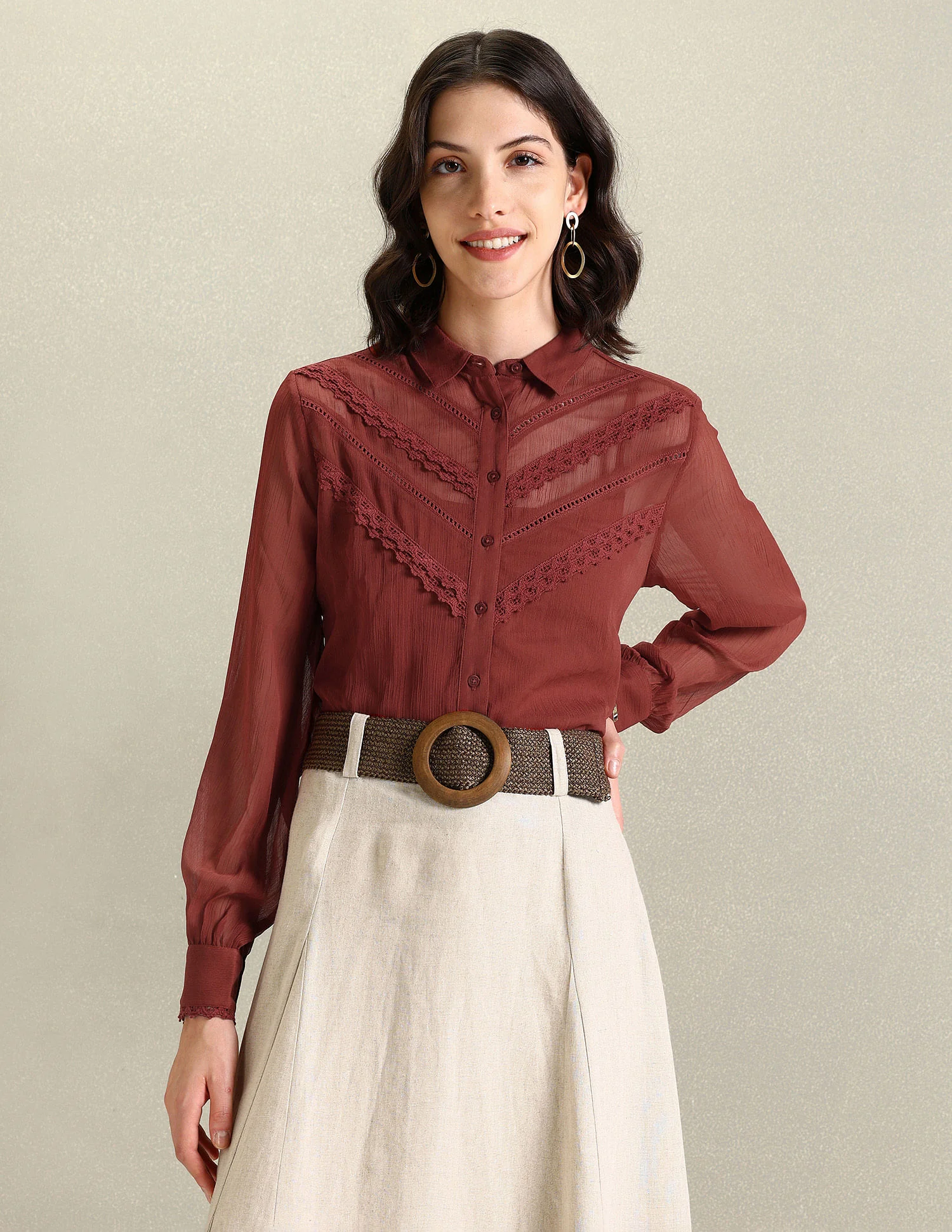 Lace Detail Chiffon Shirt