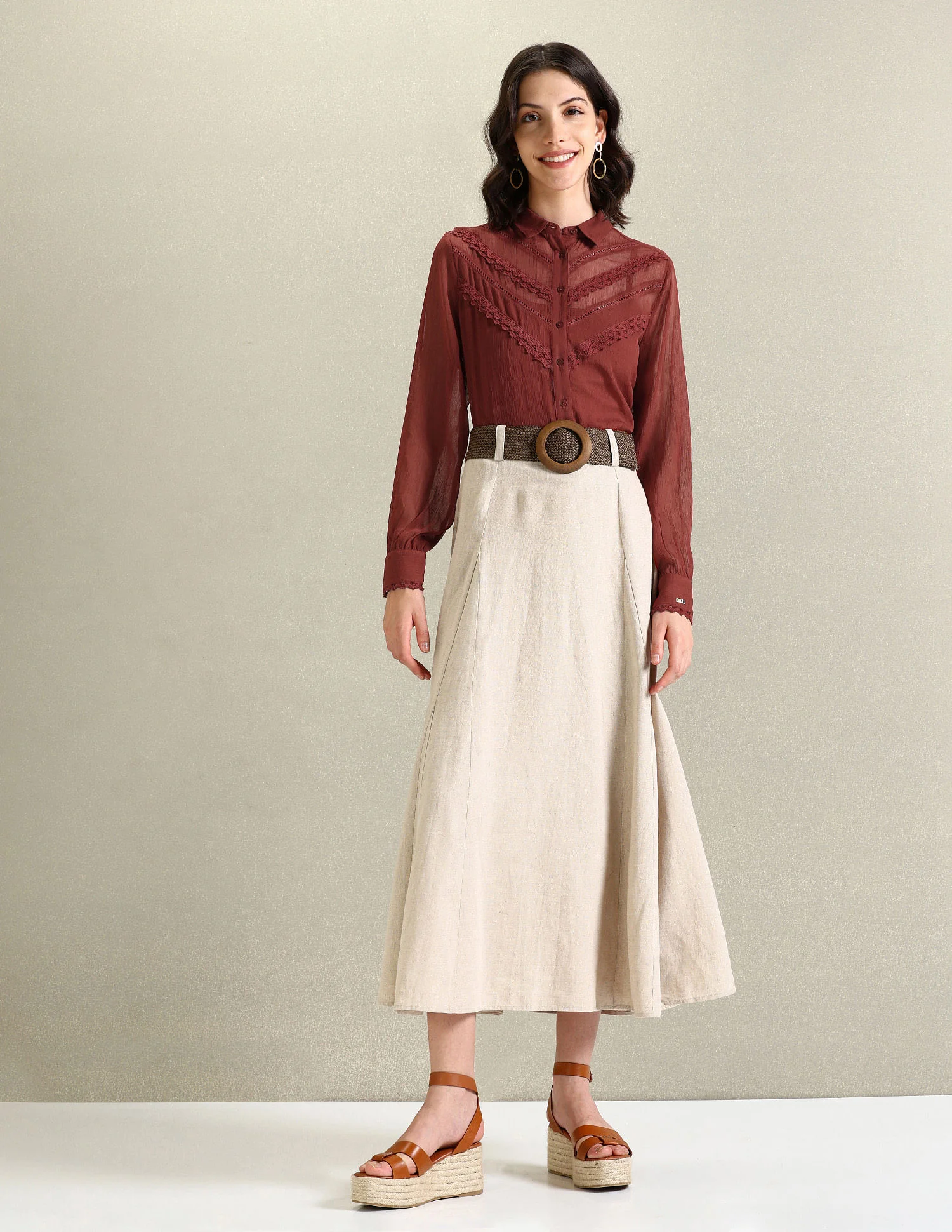Lace Detail Chiffon Shirt - Image 3