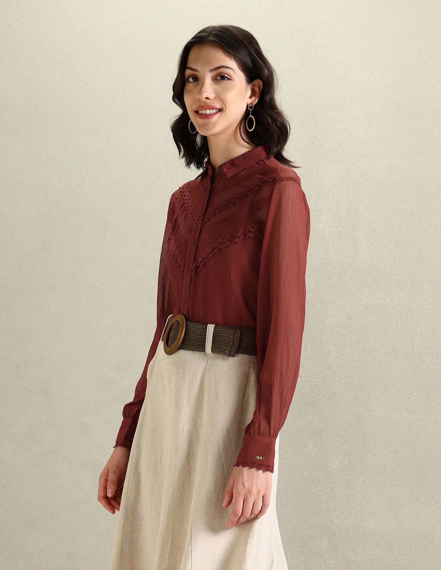 Lace Detail Chiffon Shirt - Image 4