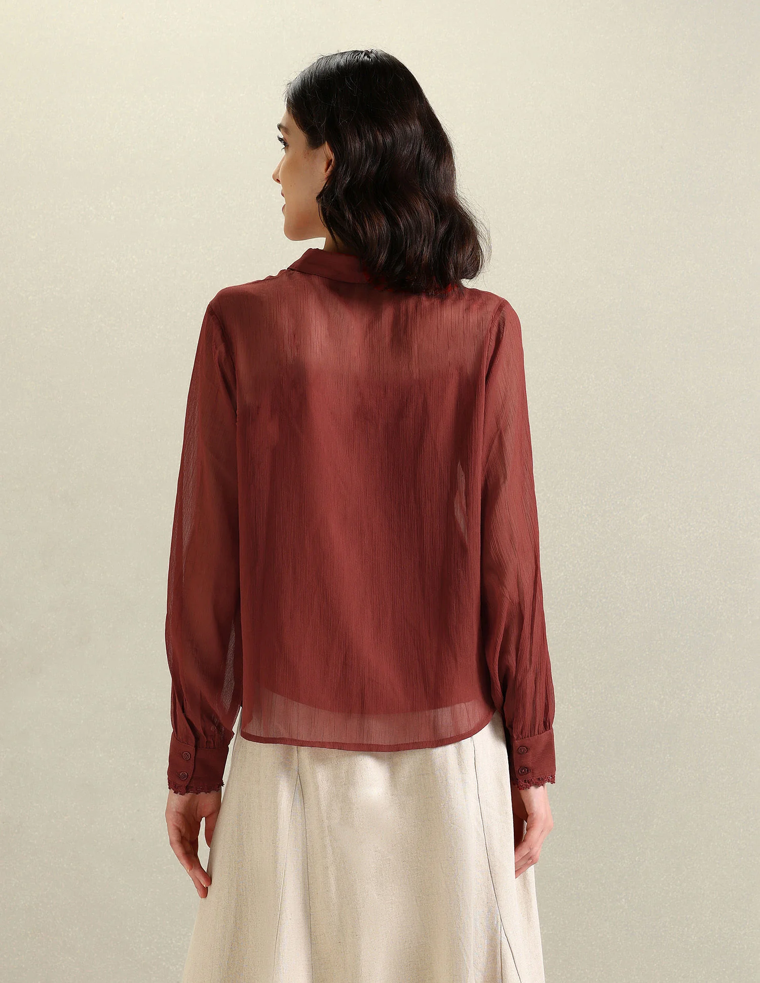 Lace Detail Chiffon Shirt - Image 5