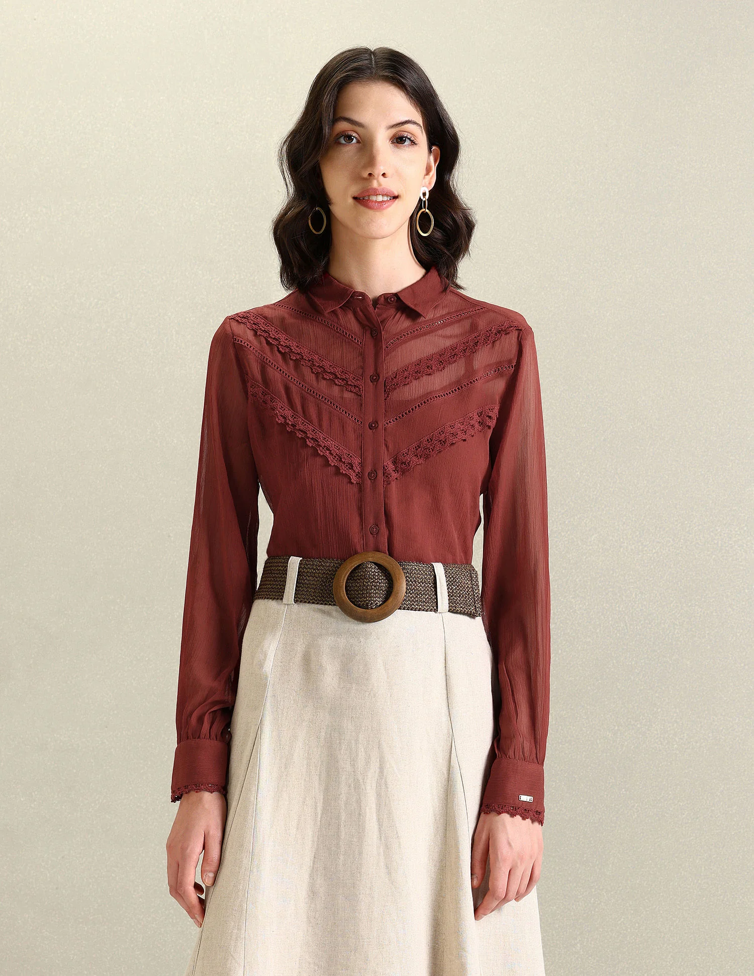 Lace Detail Chiffon Shirt - Image 6