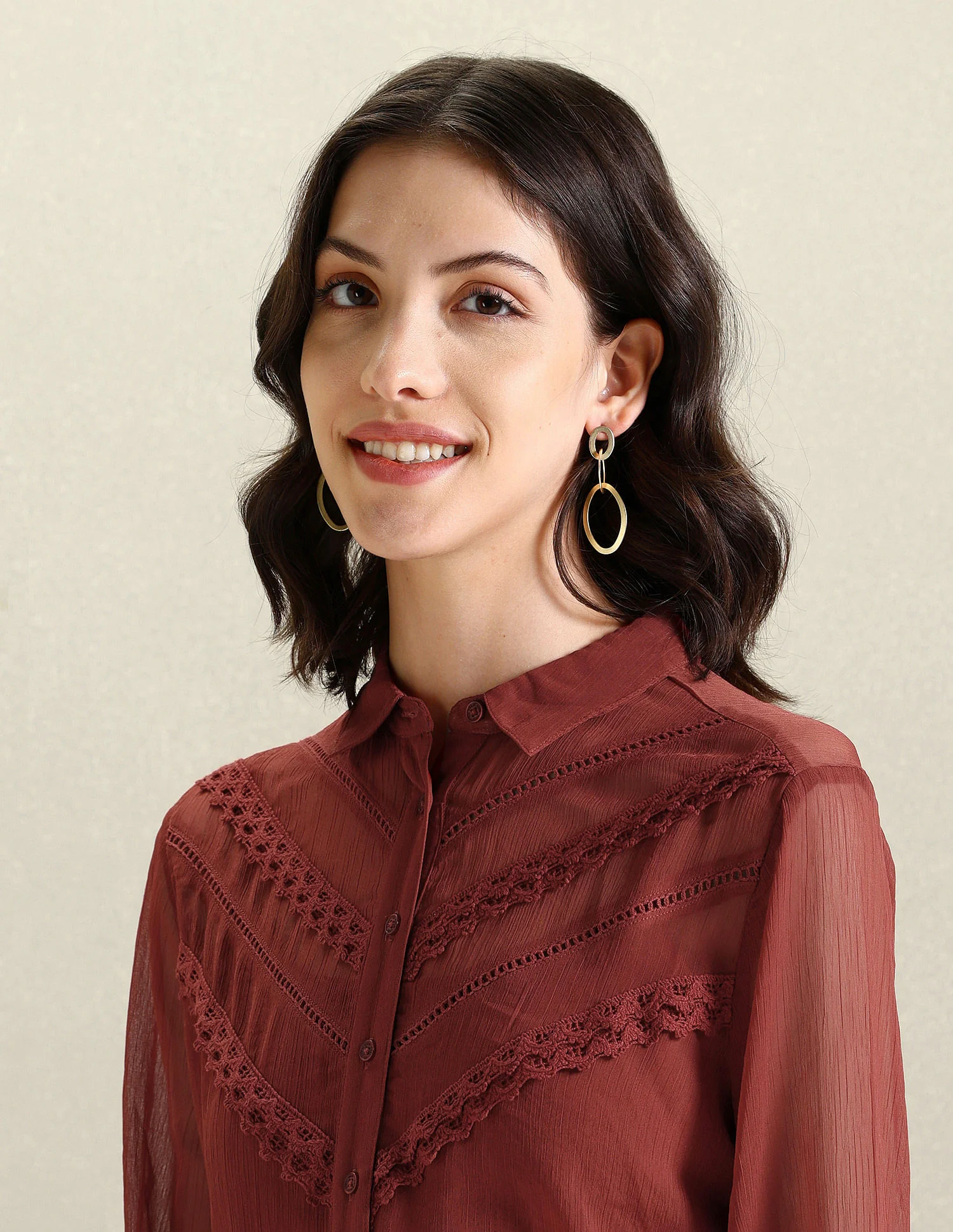 Lace Detail Chiffon Shirt - Image 7