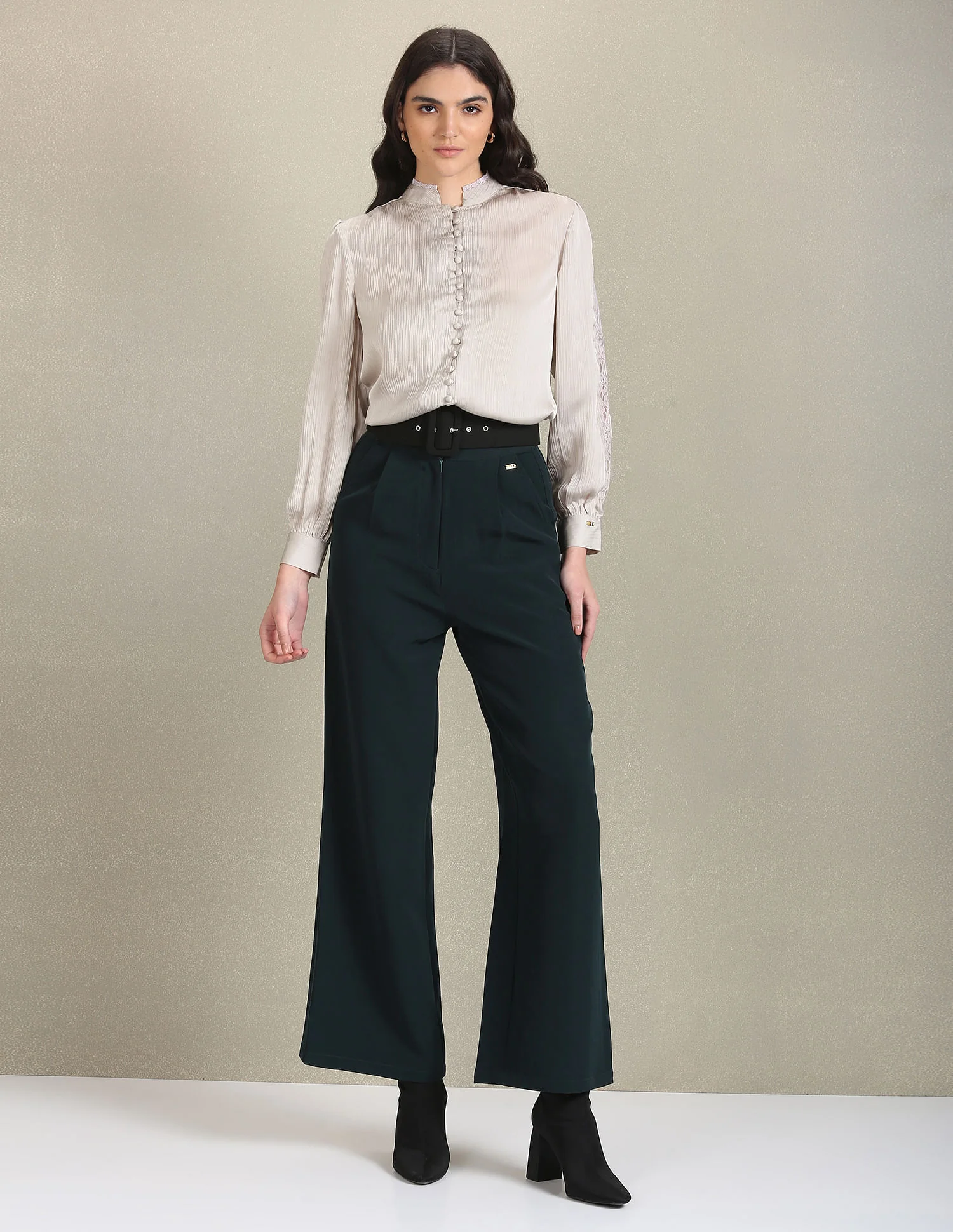 Lace Detail Solid Shirt - Image 3