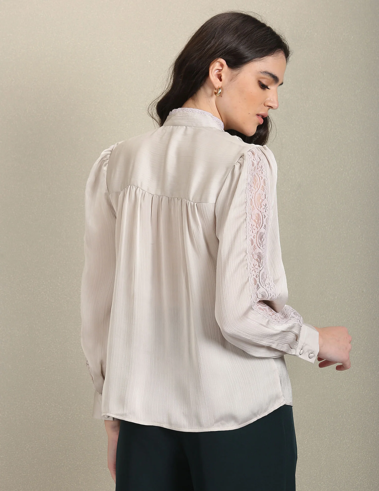 Lace Detail Solid Shirt - Image 5