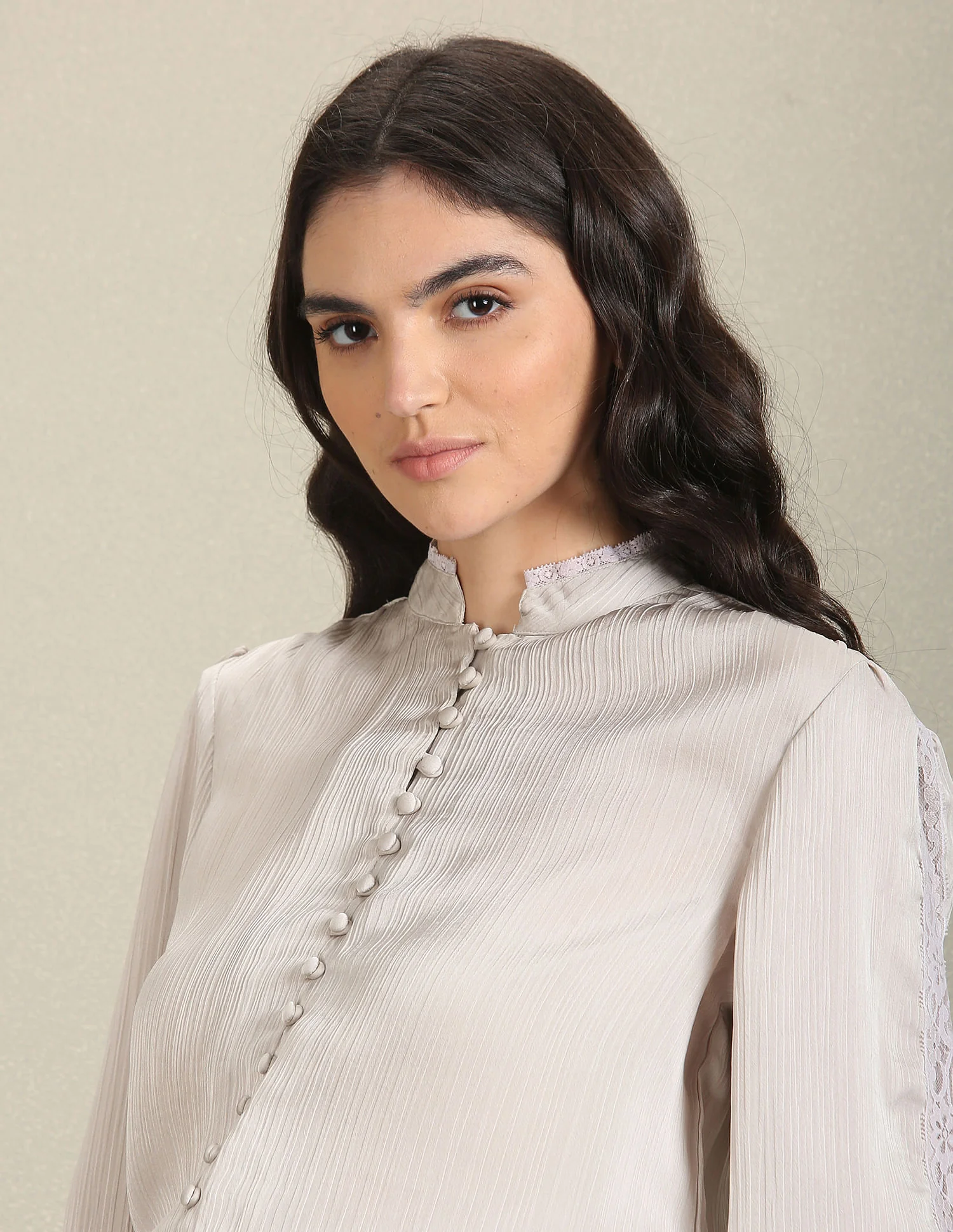 Lace Detail Solid Shirt - Image 7