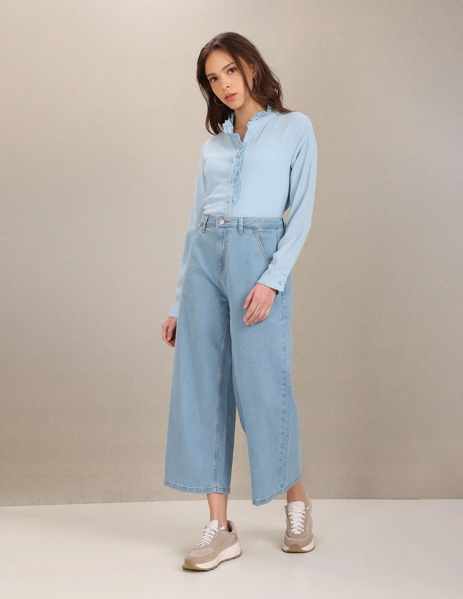 Lace Placket Solid Top - Image 3