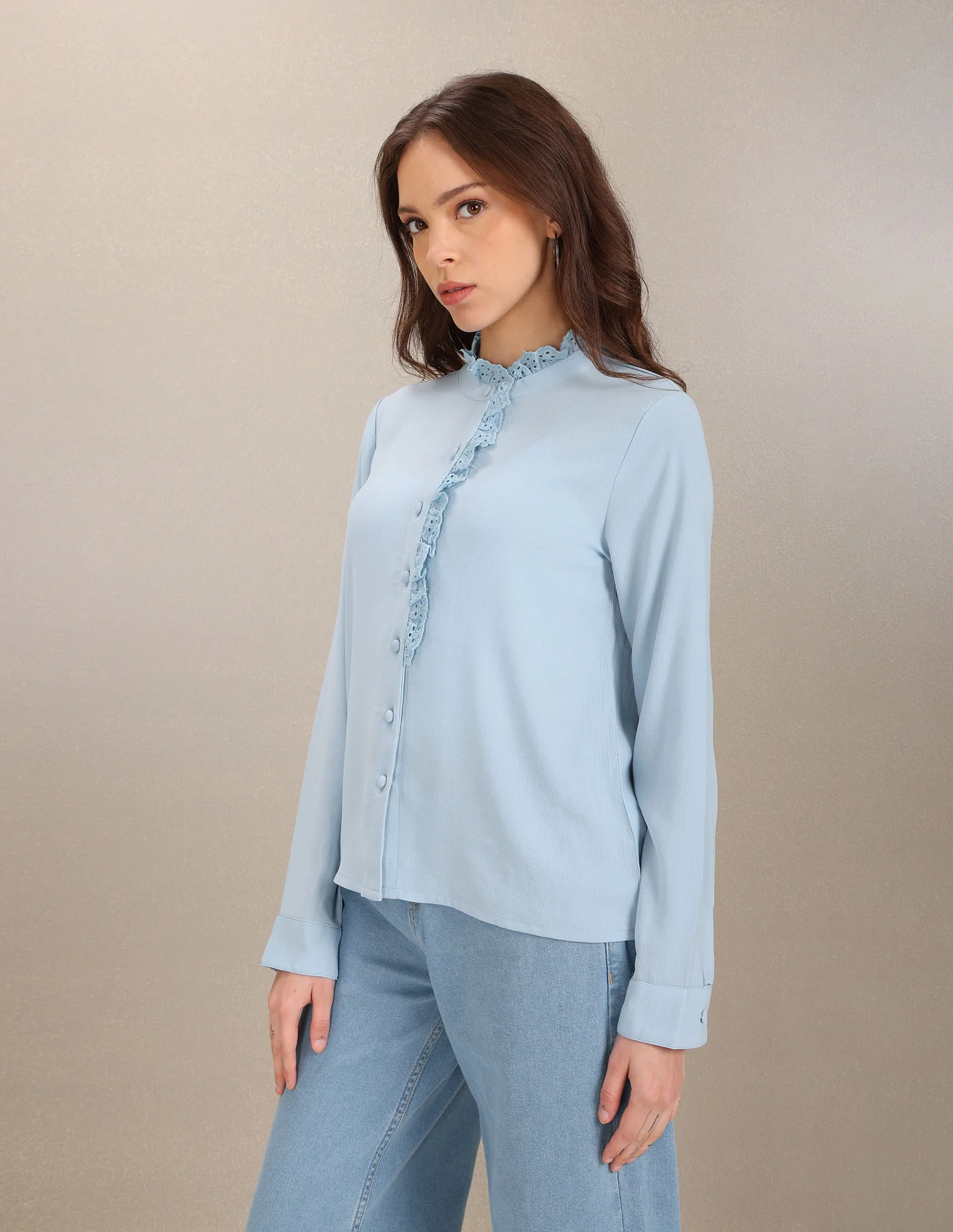 Lace Placket Solid Top - Image 4