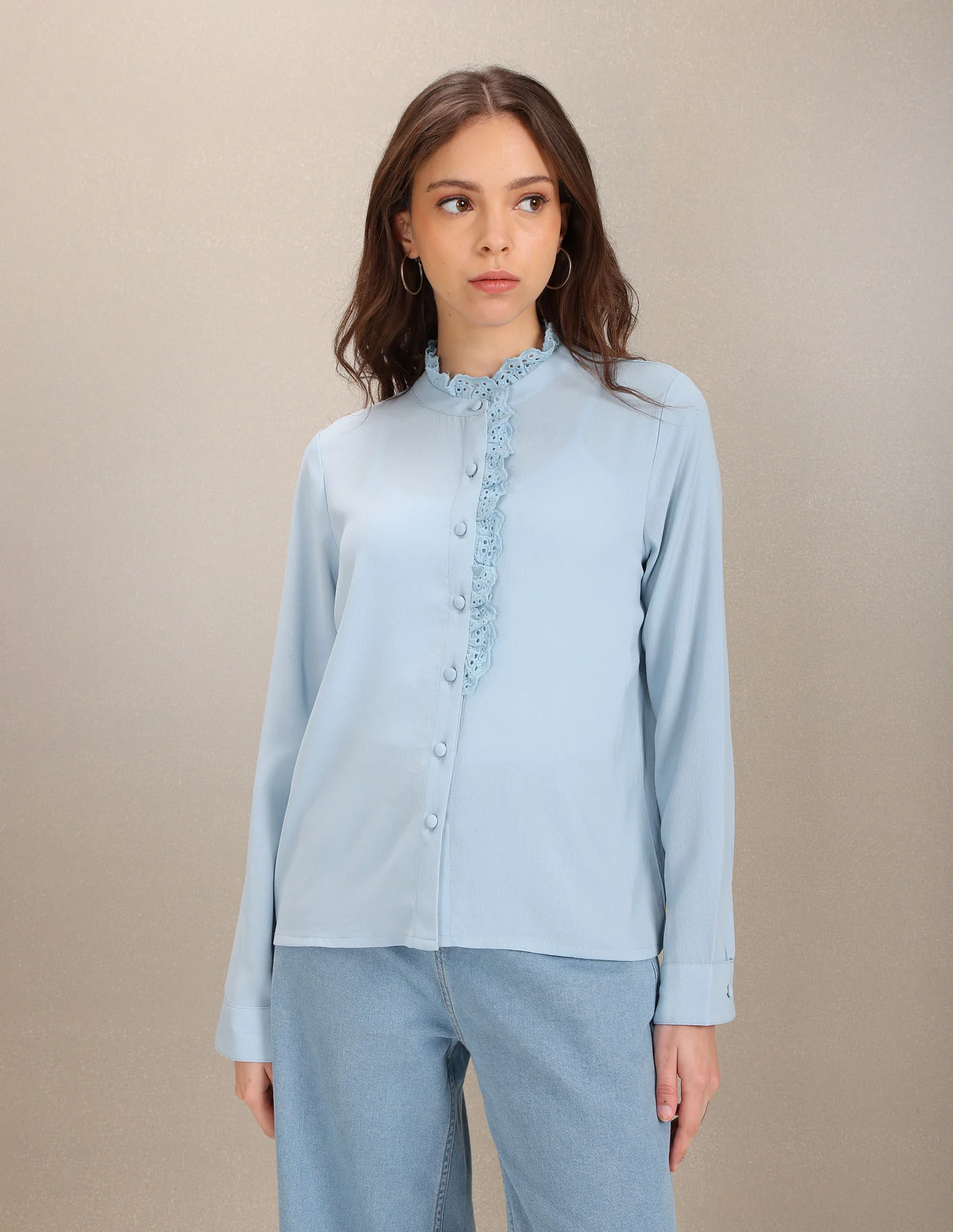 Lace Placket Solid Top - Image 6