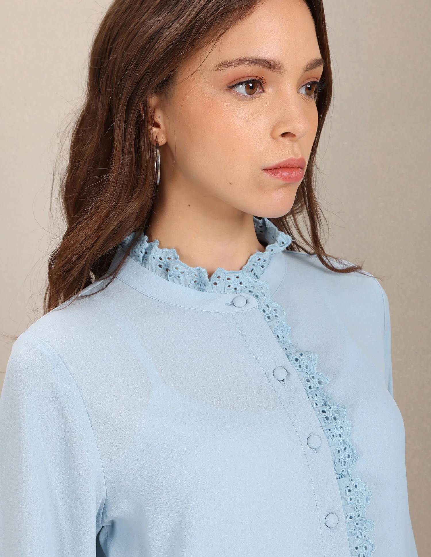 Lace Placket Solid Top - Image 7