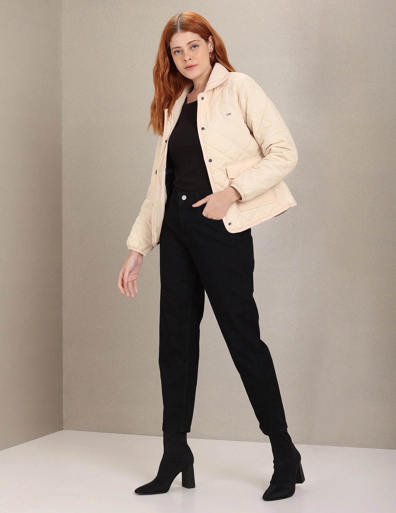 Long Sleeve Solid Quilted Jacket - Image 3