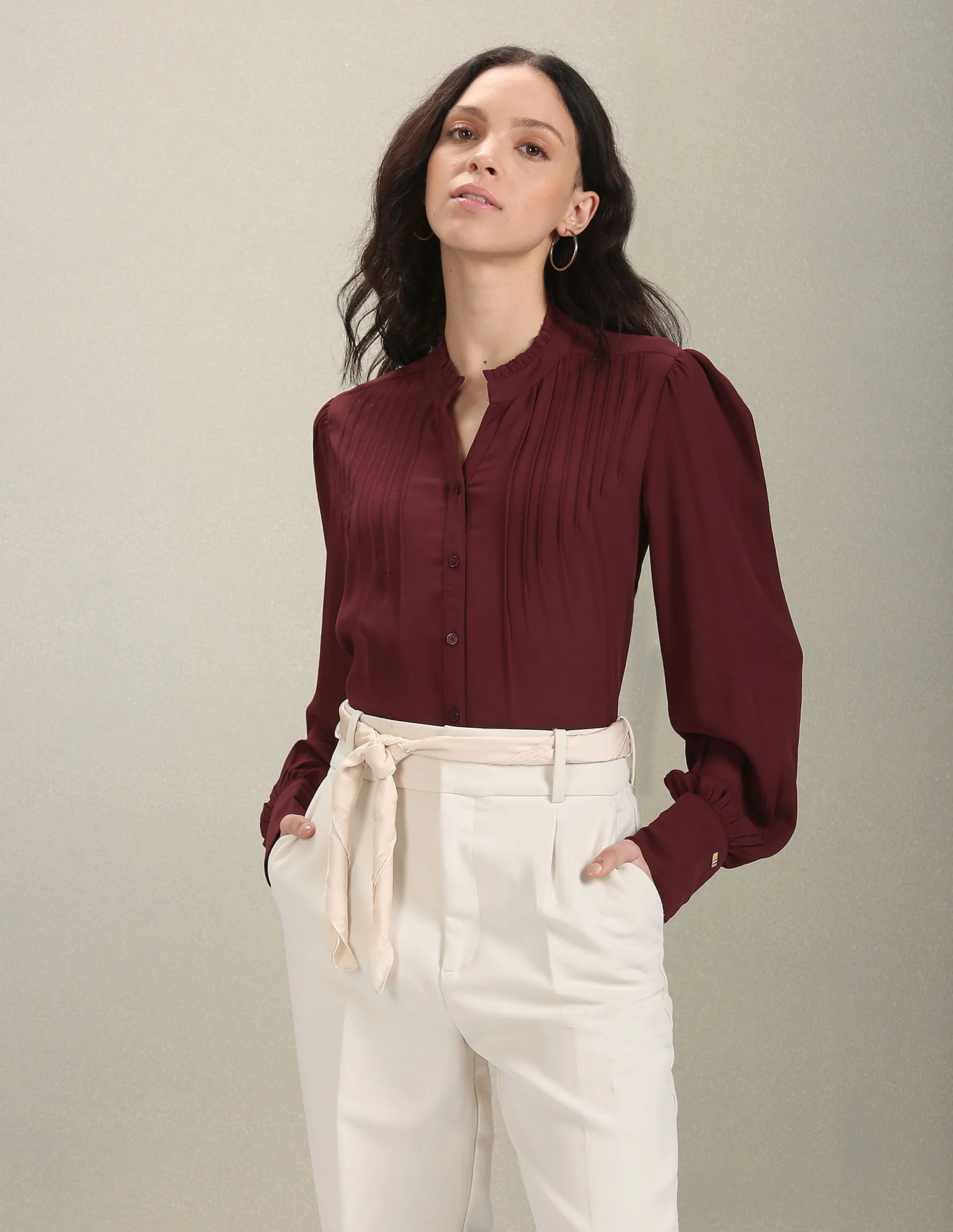 Mandarin Collar Long Sleeve Top