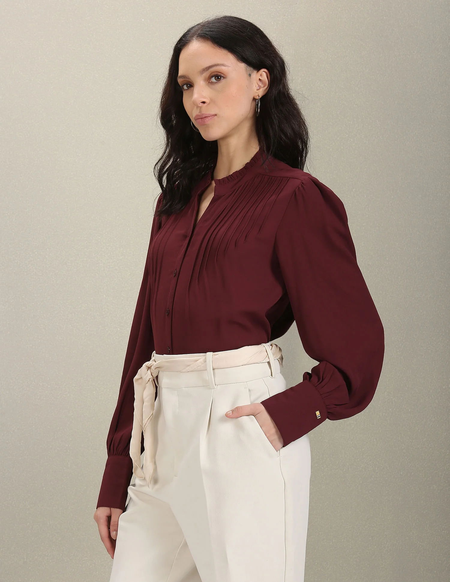 Mandarin Collar Long Sleeve Top - Image 4