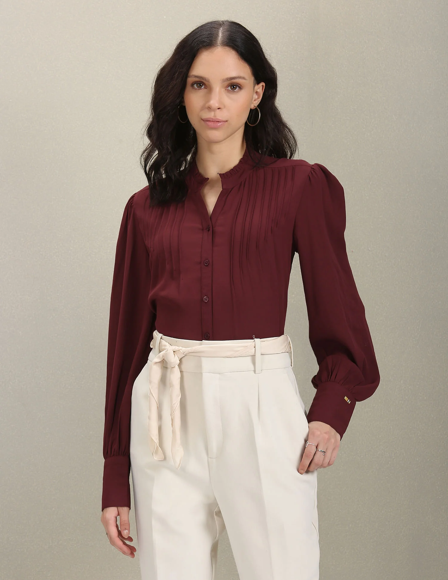 Mandarin Collar Long Sleeve Top - Image 6
