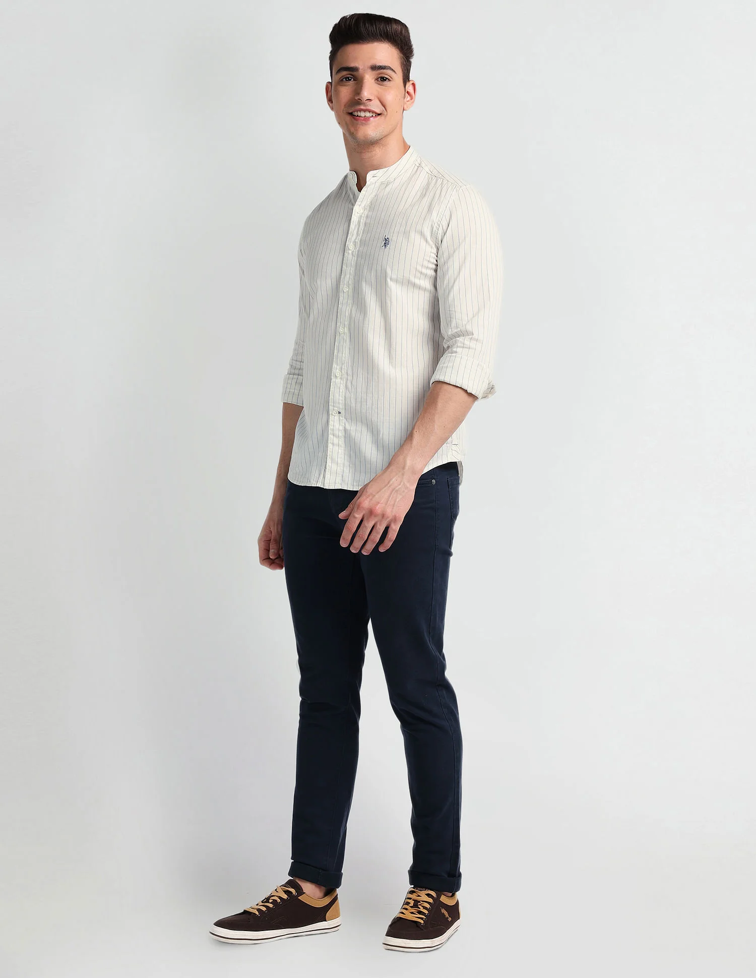 Mandarin Collar Slim Fit Shirt - Image 3