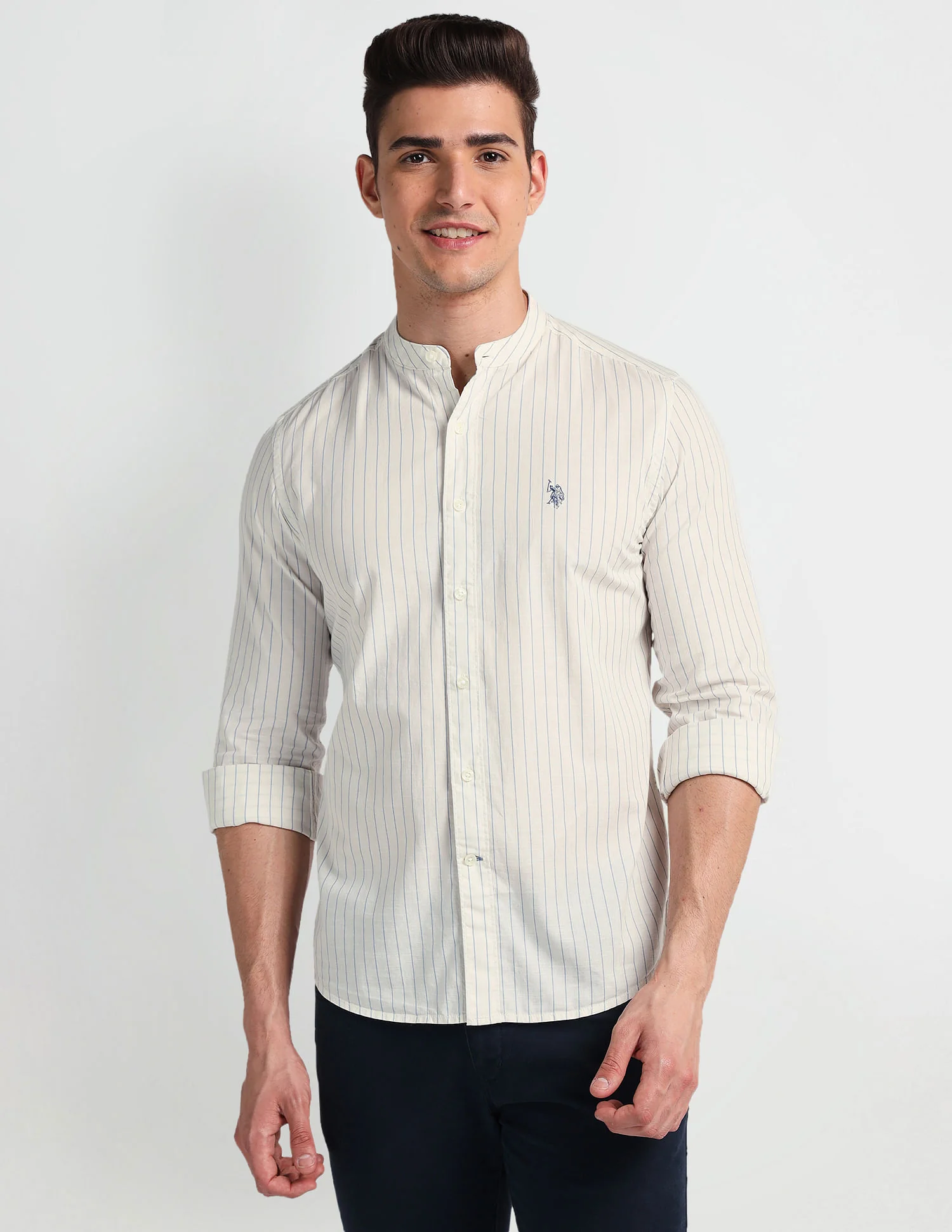 Mandarin Collar Slim Fit Shirt - Image 6
