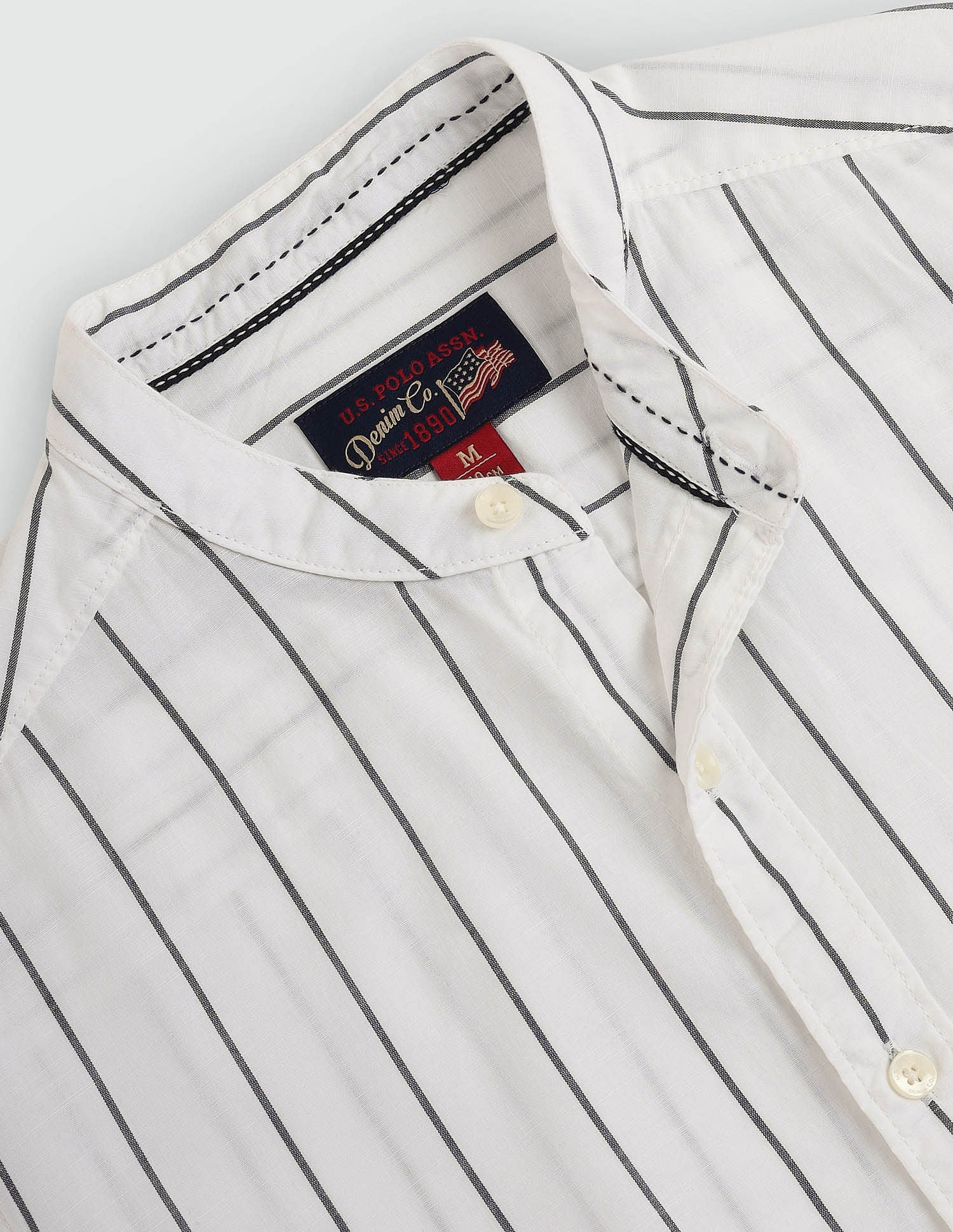 Mandarin Collar Striped Shirt - Image 2