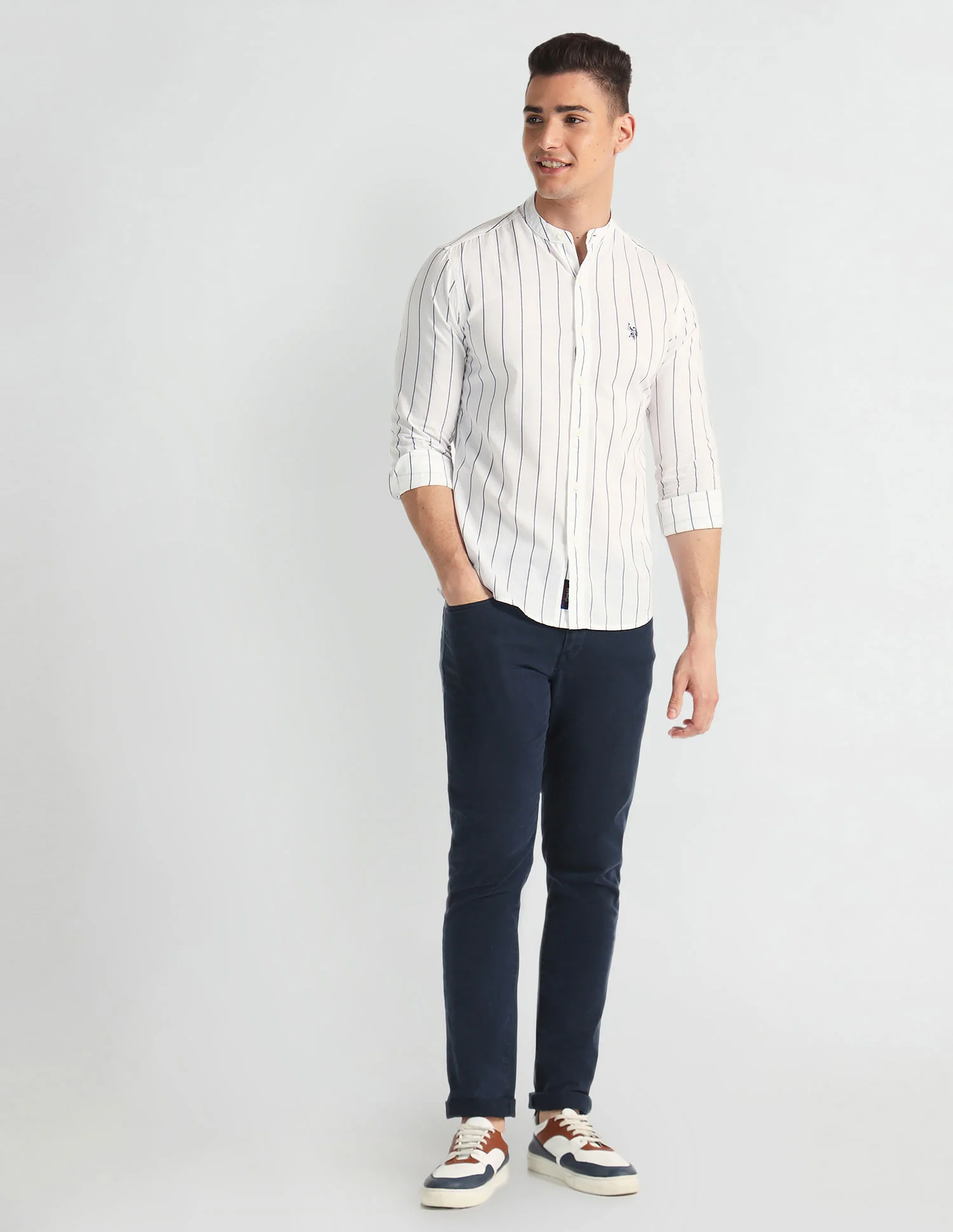 Mandarin Collar Striped Shirt - Image 3