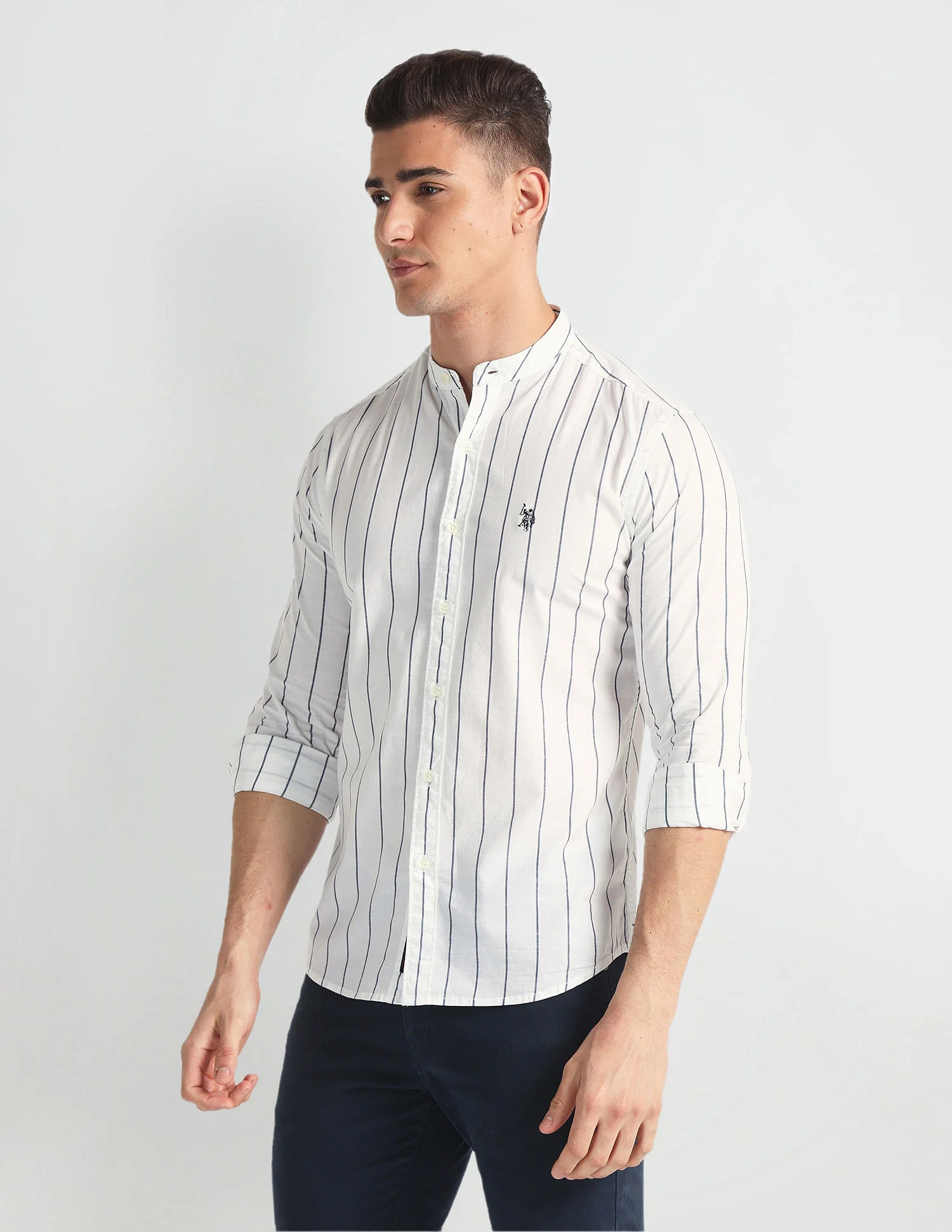 Mandarin Collar Striped Shirt - Image 4
