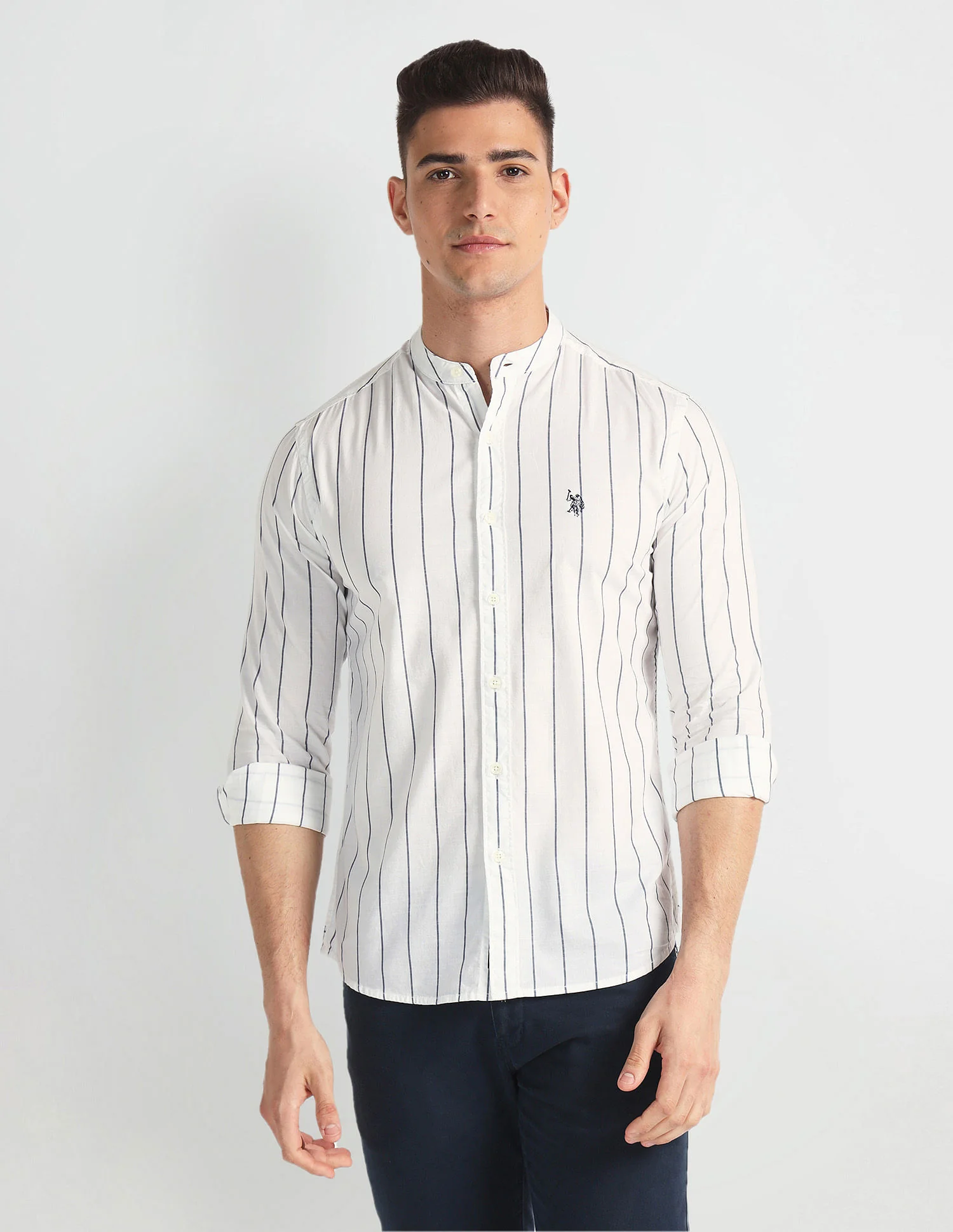 Mandarin Collar Striped Shirt - Image 6