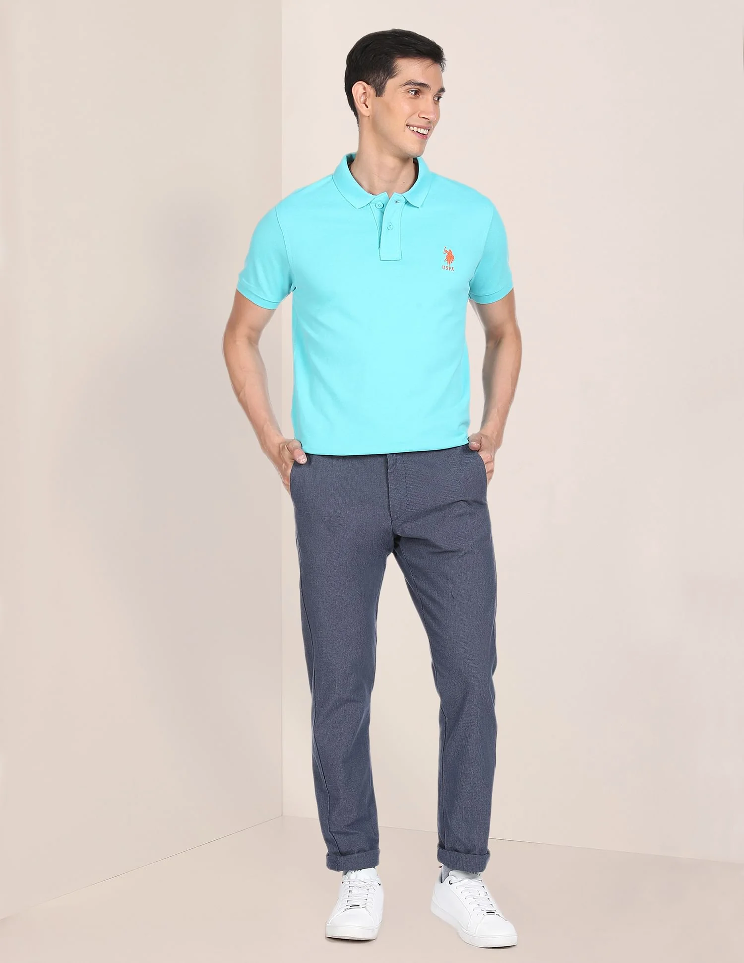 Ribbed Collar Solid Polo Shirt - Image 3