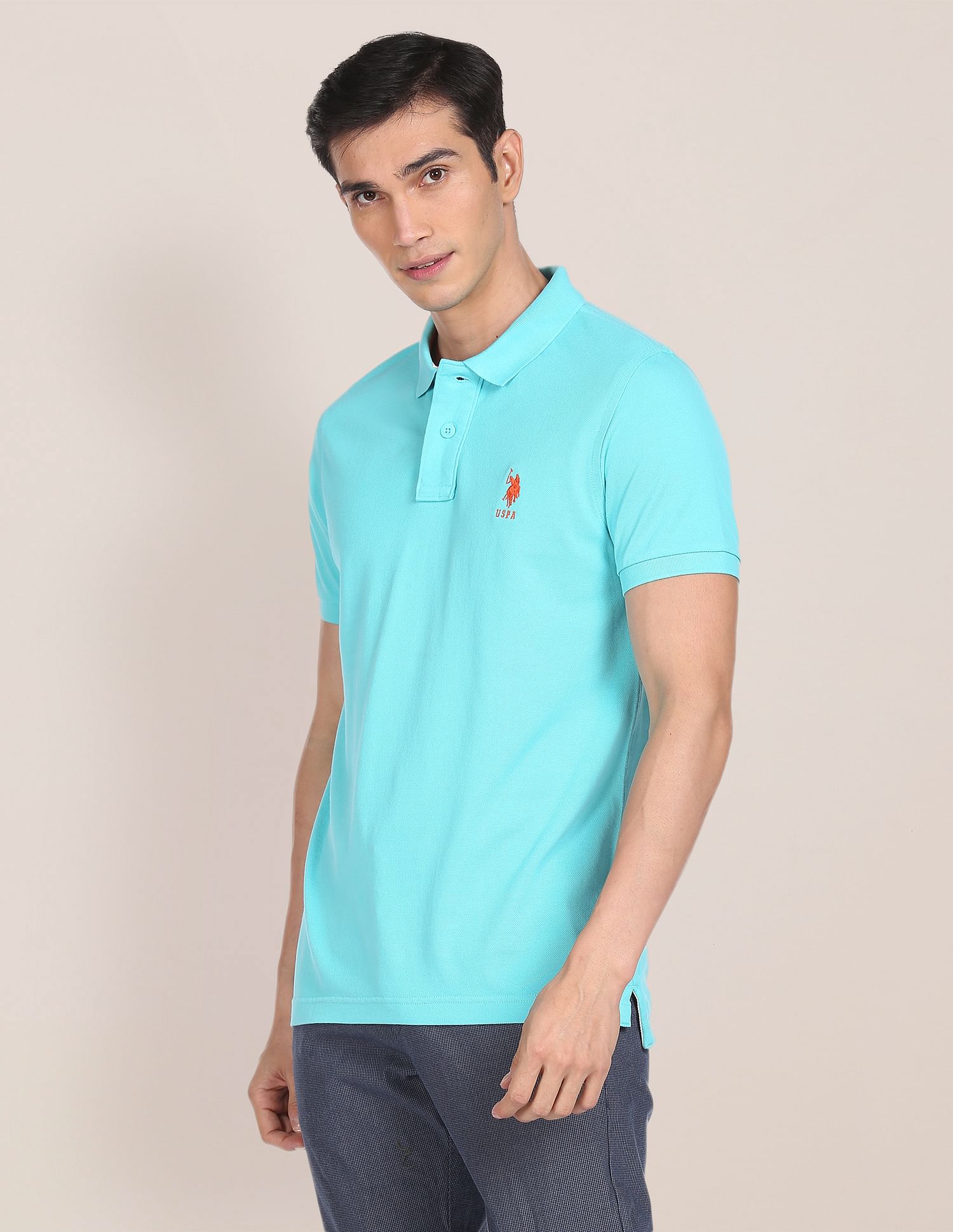 Ribbed Collar Solid Polo Shirt - Image 4