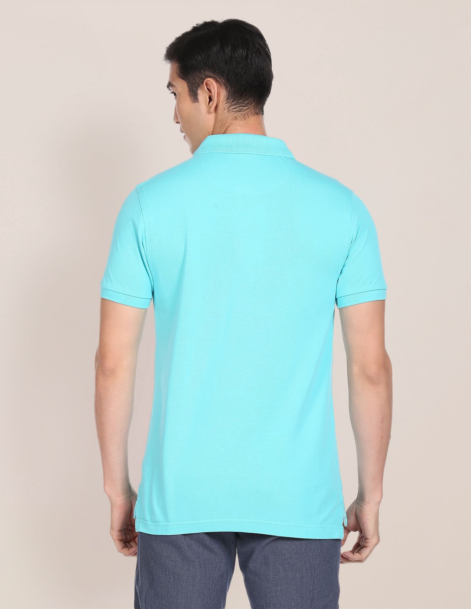 Ribbed Collar Solid Polo Shirt - Image 5