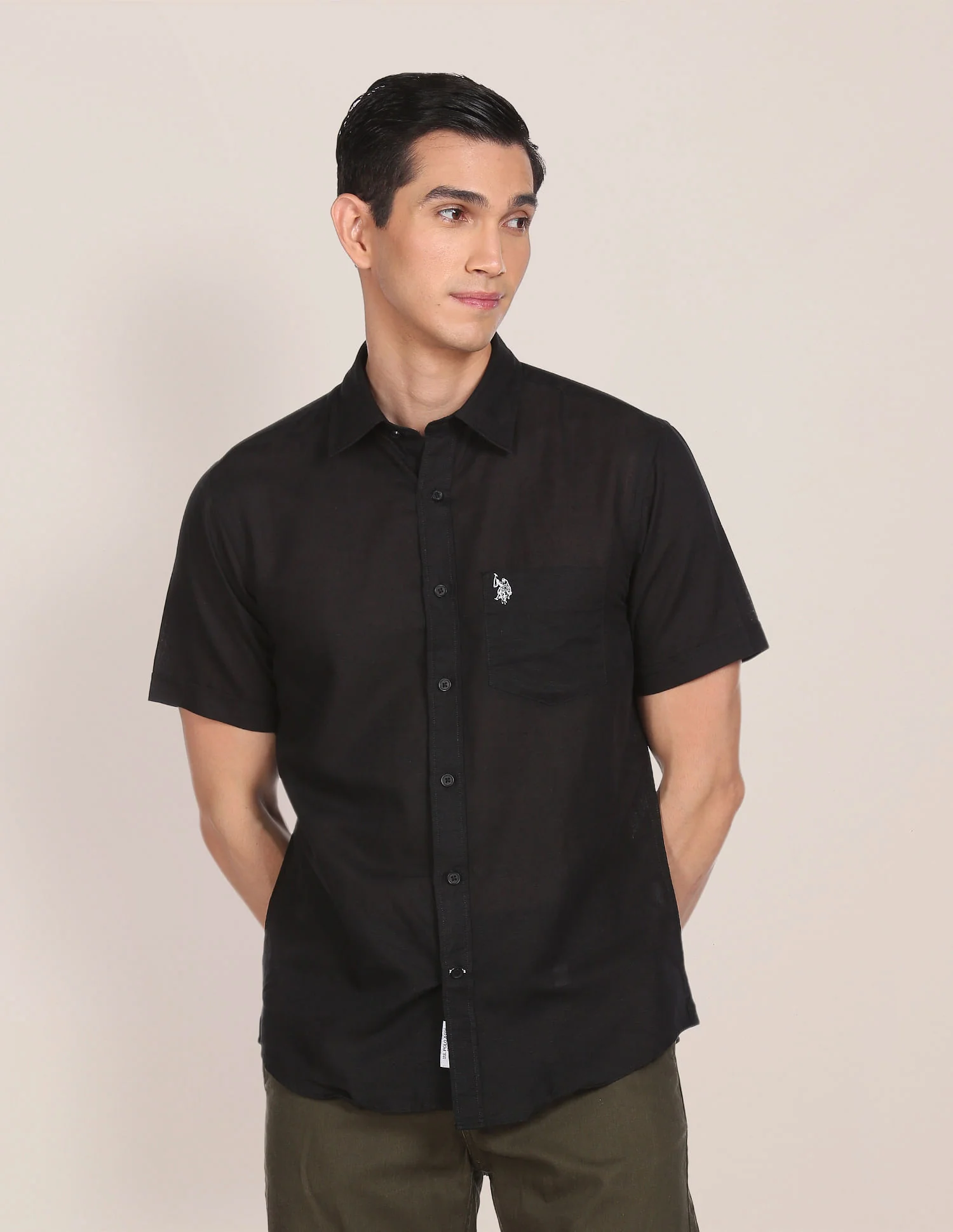 Men Black Chest Pocket Solid Casual Shirt