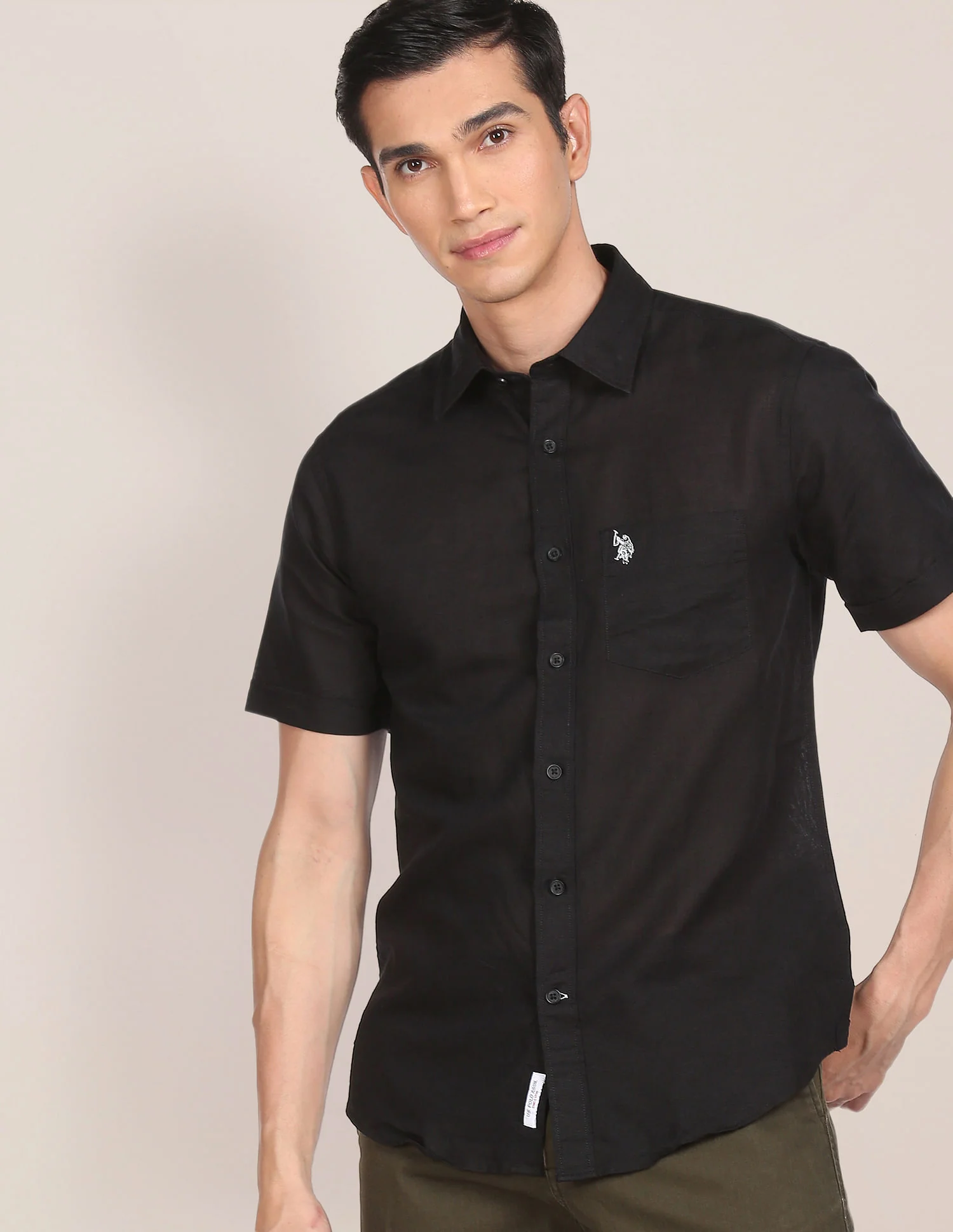 Men Black Chest Pocket Solid Casual Shirt - Image 6