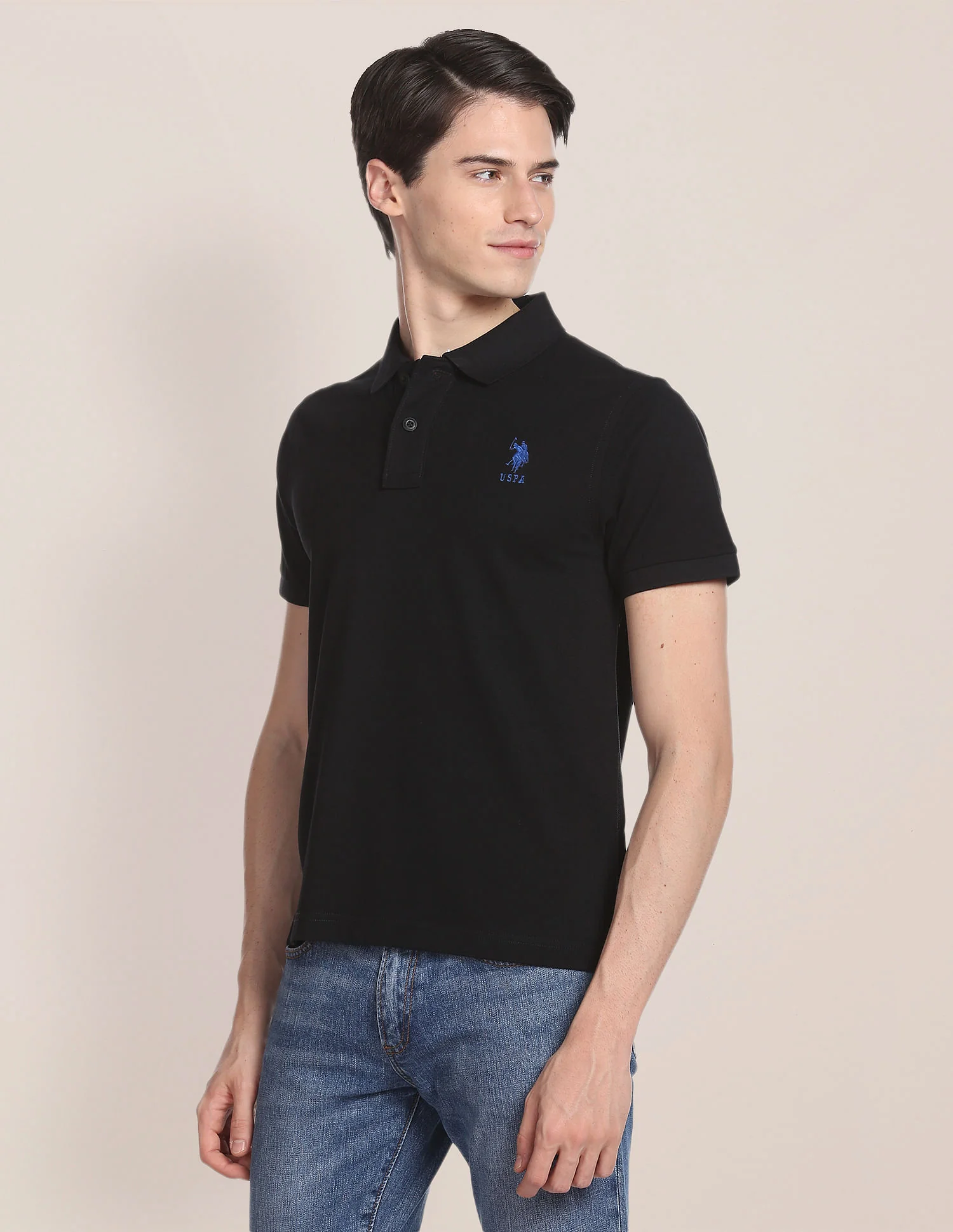 Ribbed Collar Solid Polo Shirt