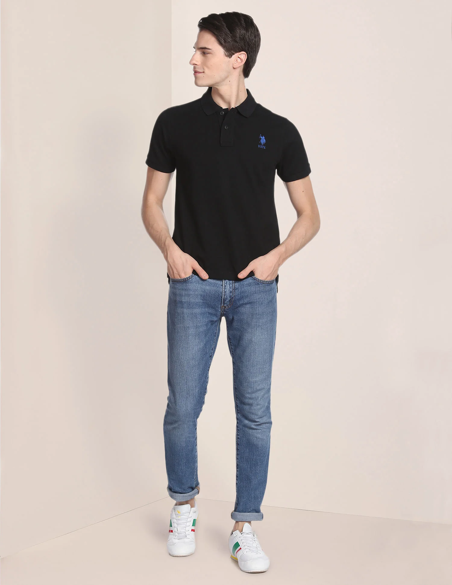 Ribbed Collar Solid Polo Shirt - Image 3