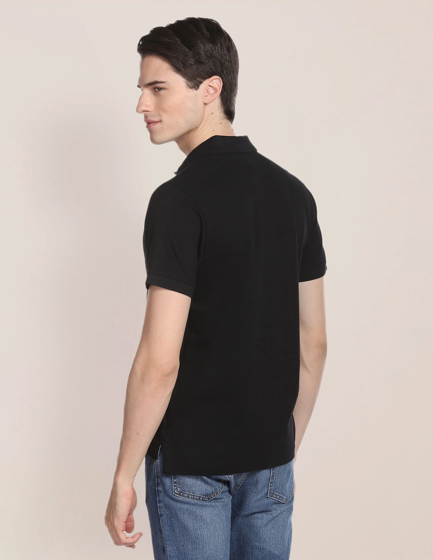 Ribbed Collar Solid Polo Shirt - Image 4