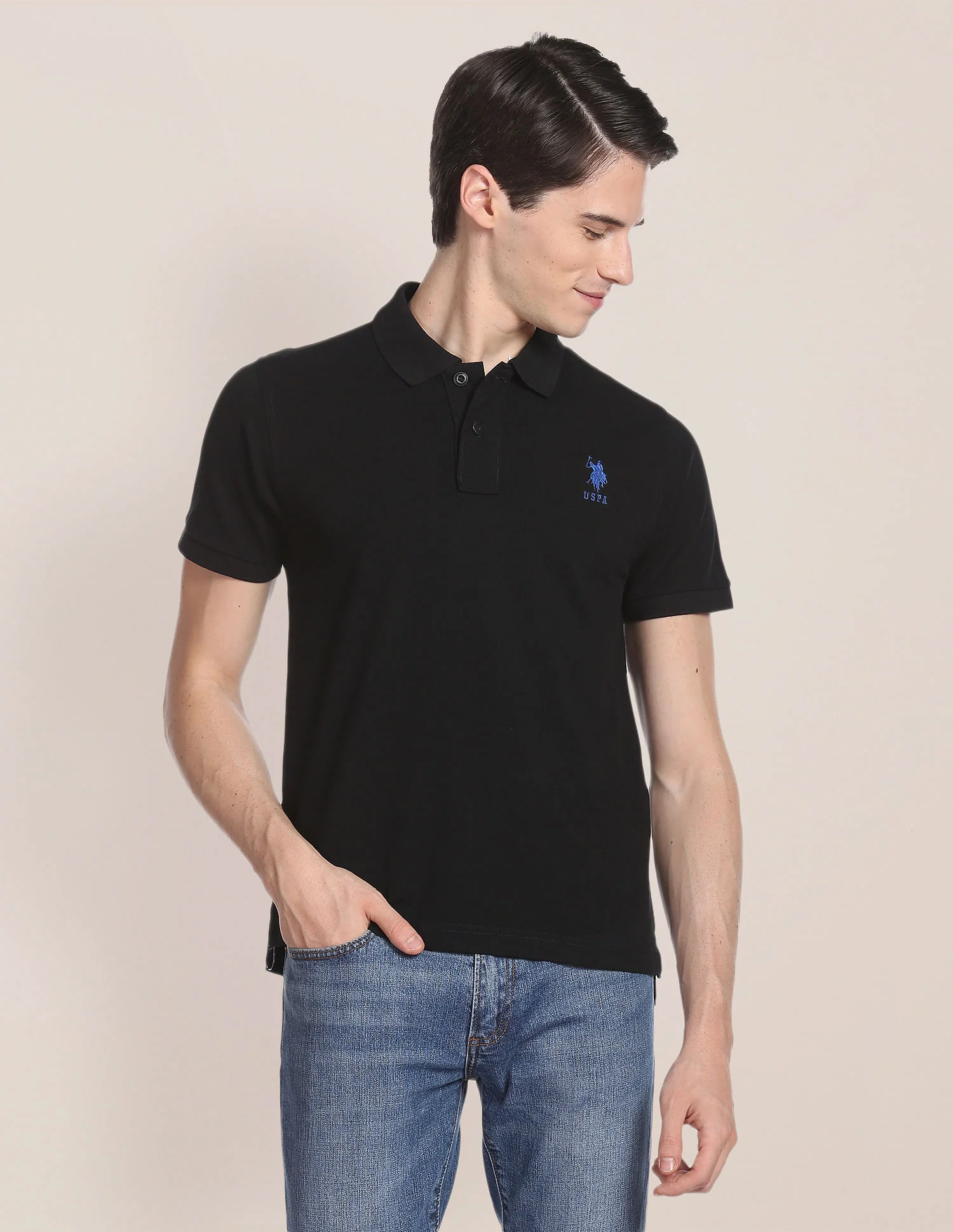 Ribbed Collar Solid Polo Shirt - Image 5