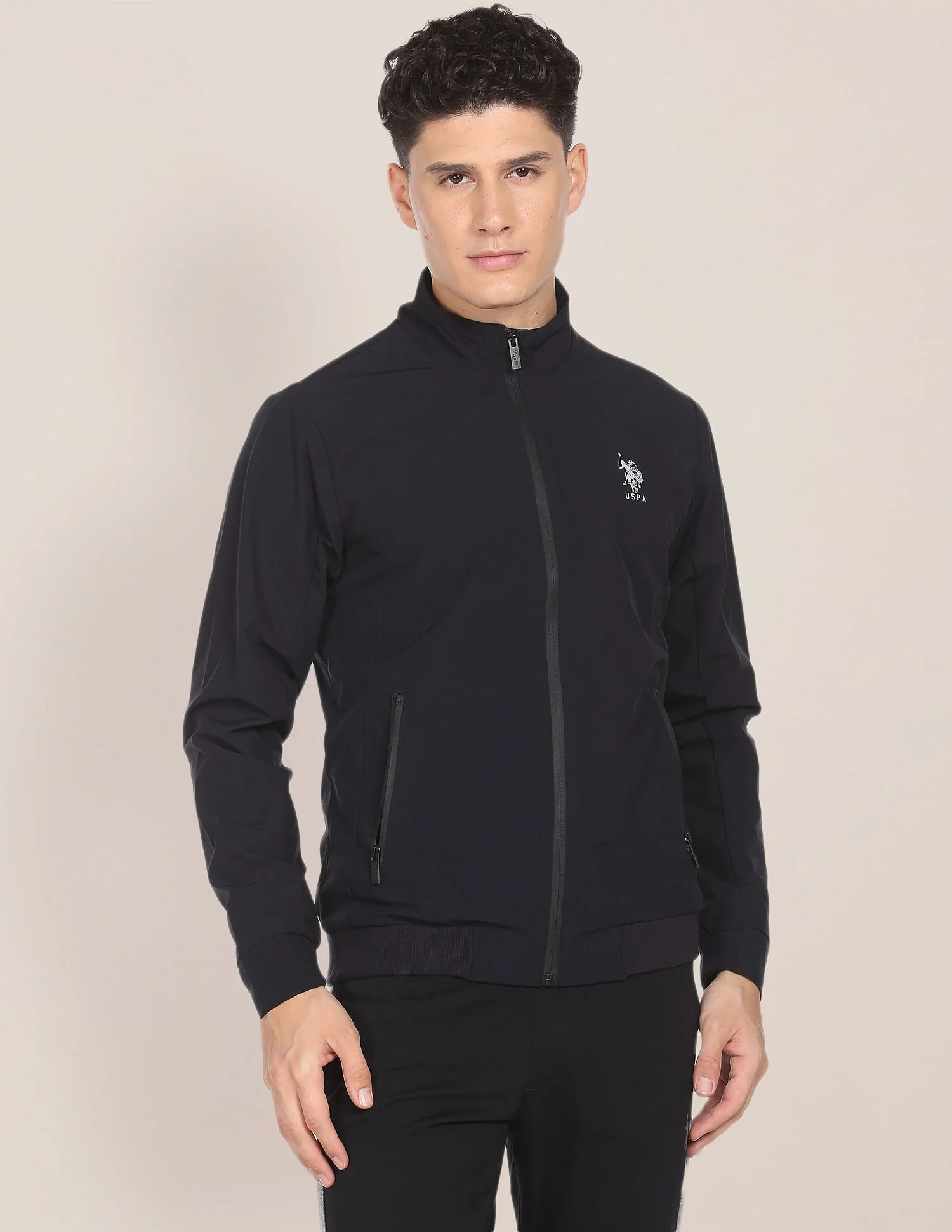 High Neck Solid Panelled Bomber Jacket