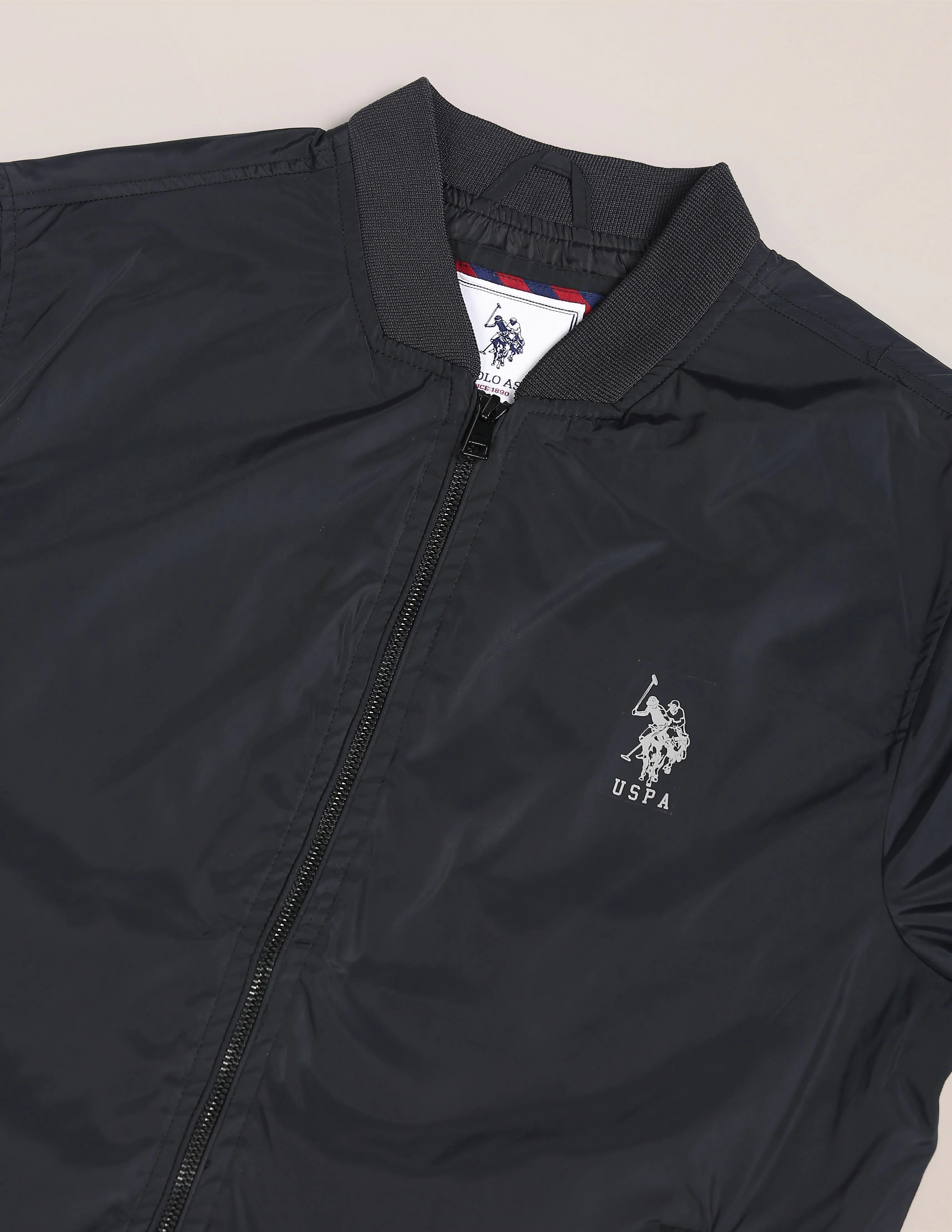 High Neck Solid Panelled Bomber Jacket - Image 2