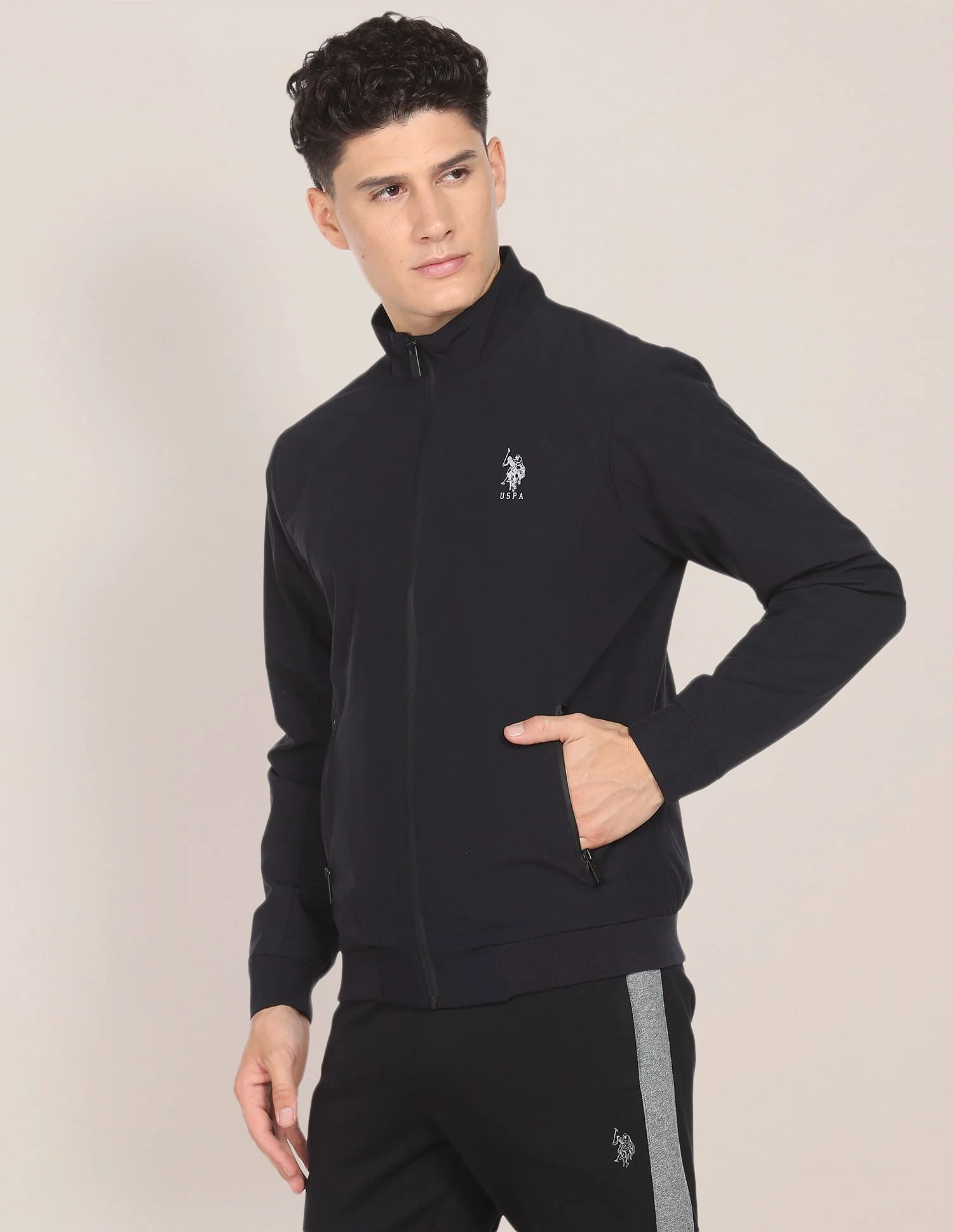 High Neck Solid Panelled Bomber Jacket - Image 4