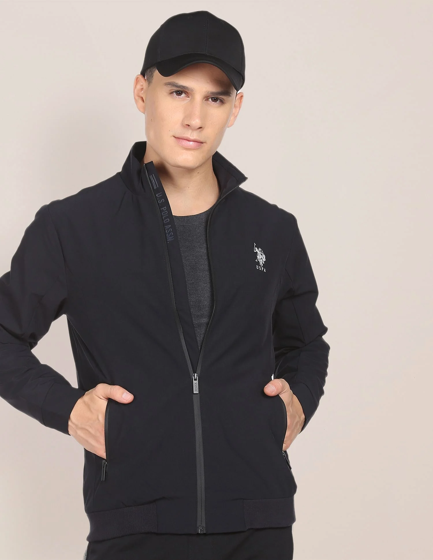 High Neck Solid Panelled Bomber Jacket - Image 6