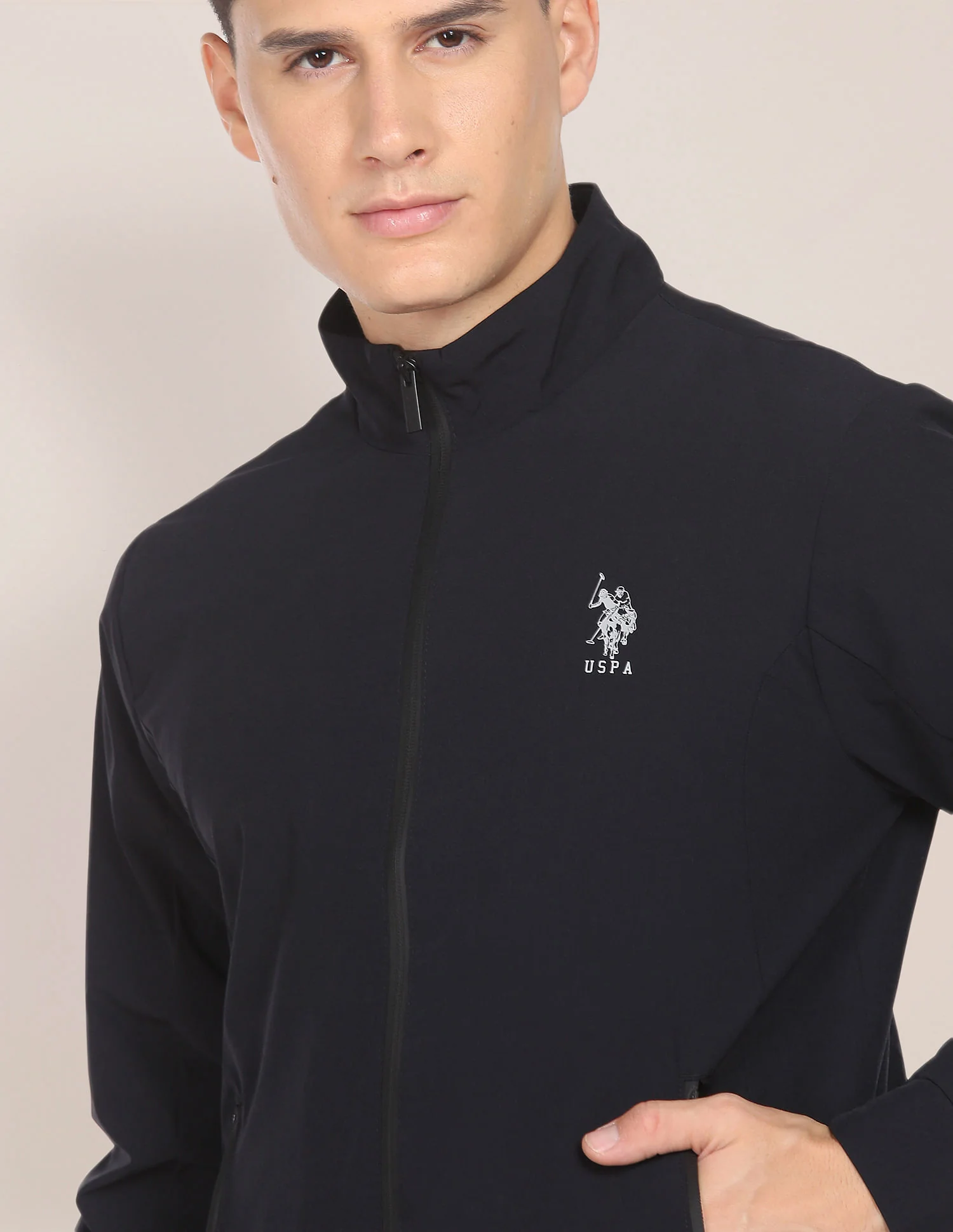 High Neck Solid Panelled Bomber Jacket - Image 7