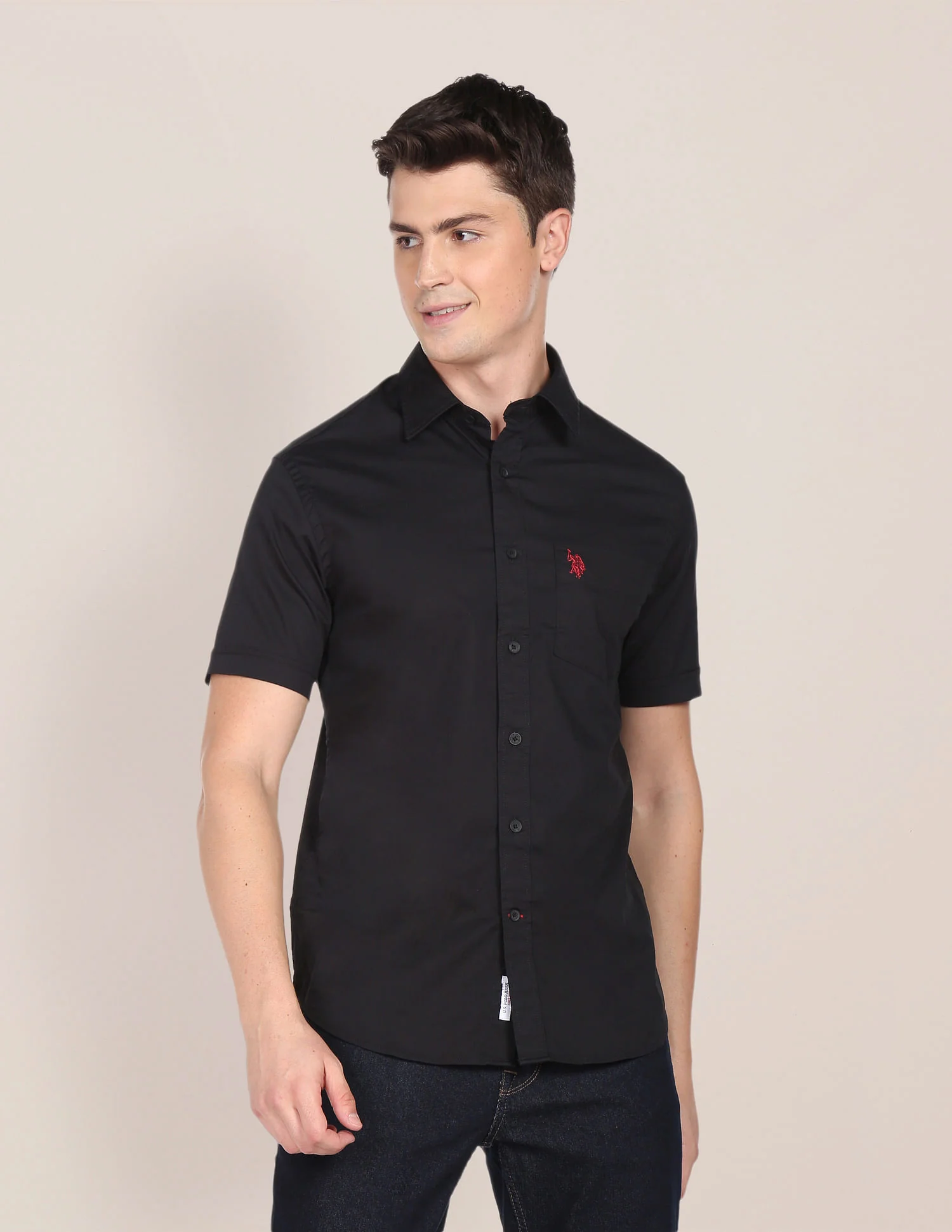 Men Black Slim Fit Solid Casual Shirt