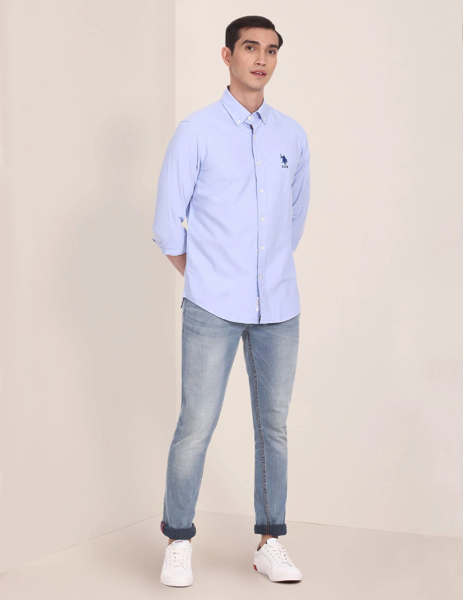 Men Blue Button Down Collar Cotton Solid Formal Shirt - Image 3