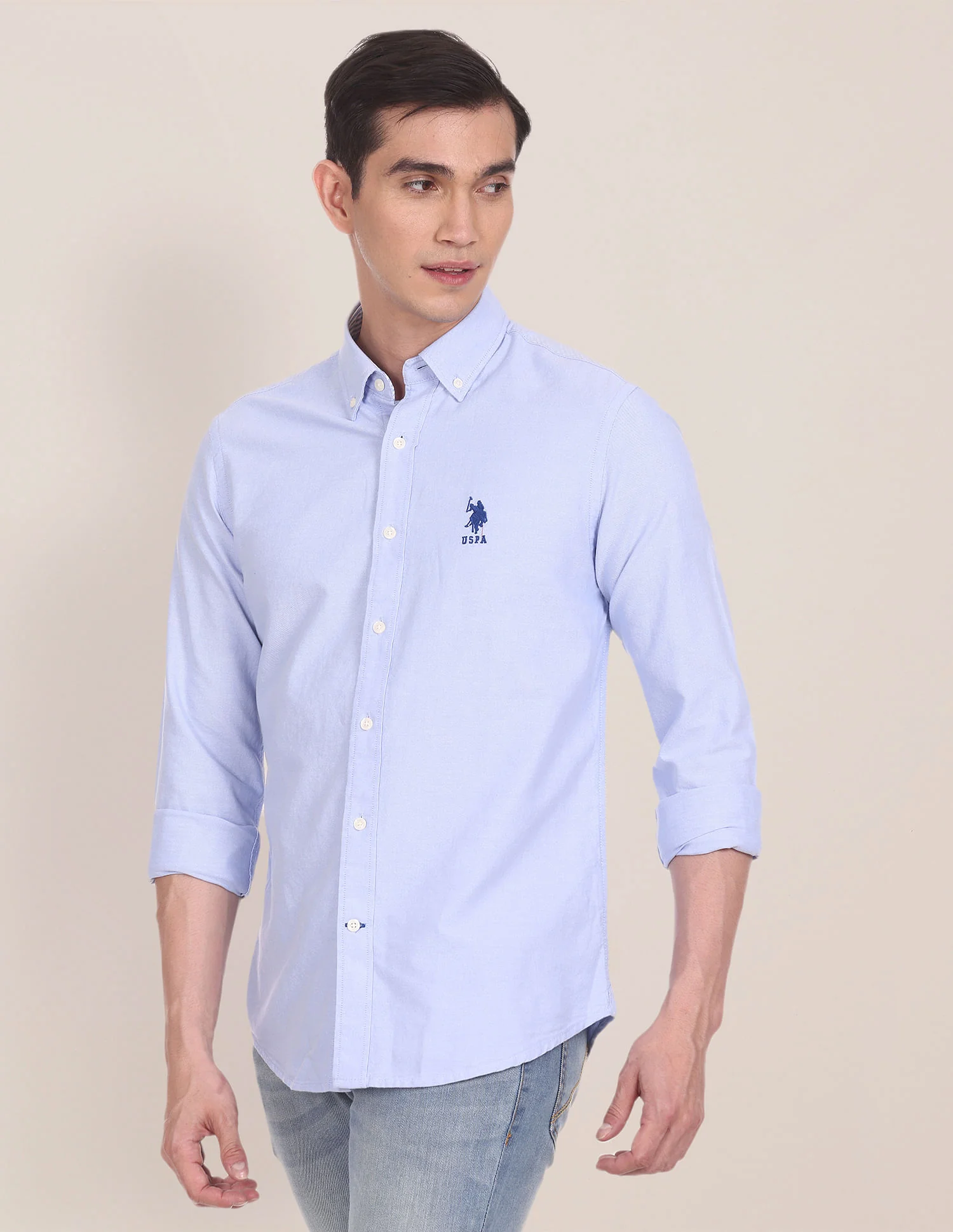 Men Blue Button Down Collar Cotton Solid Formal Shirt - Image 4