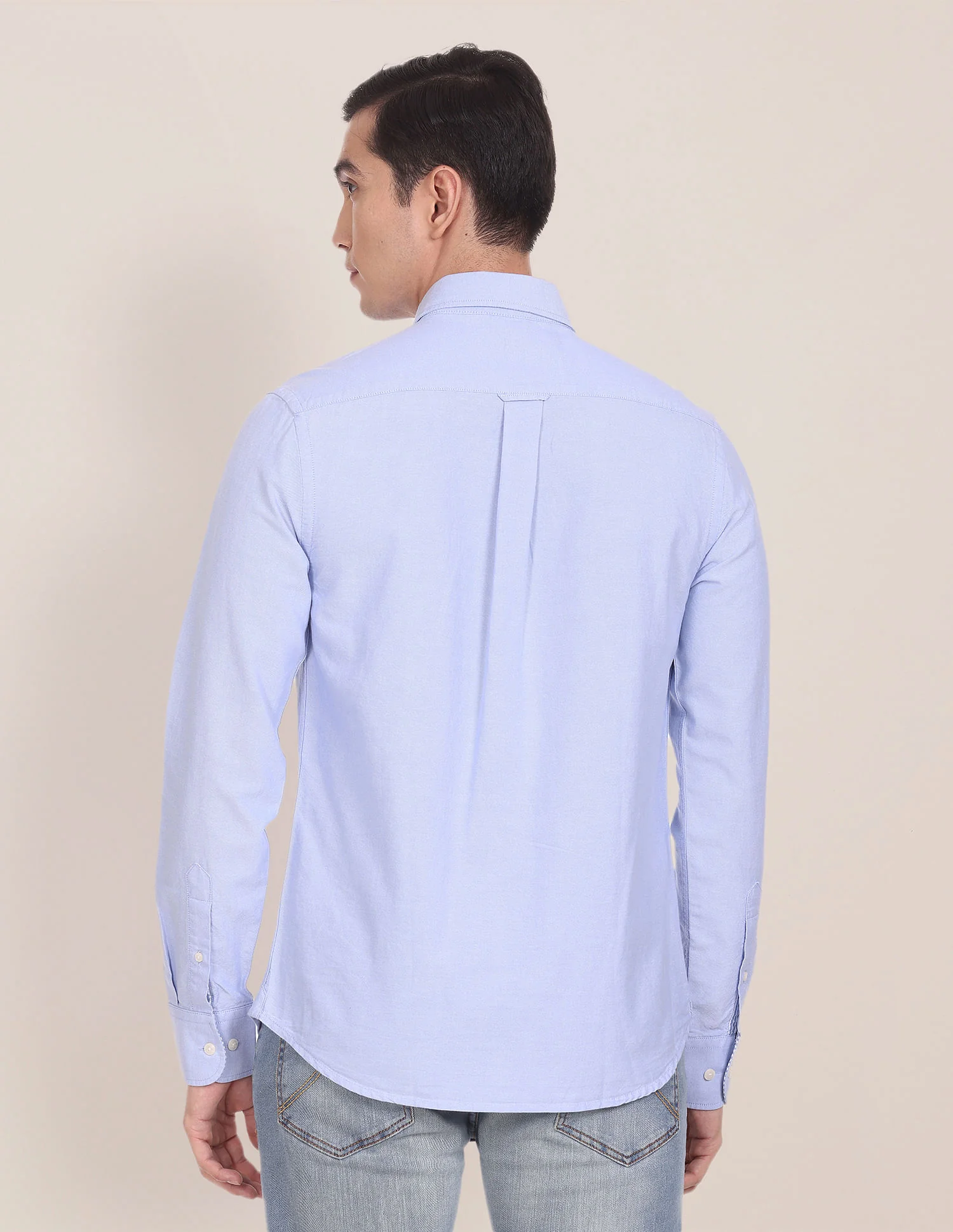 Men Blue Button Down Collar Cotton Solid Formal Shirt - Image 5