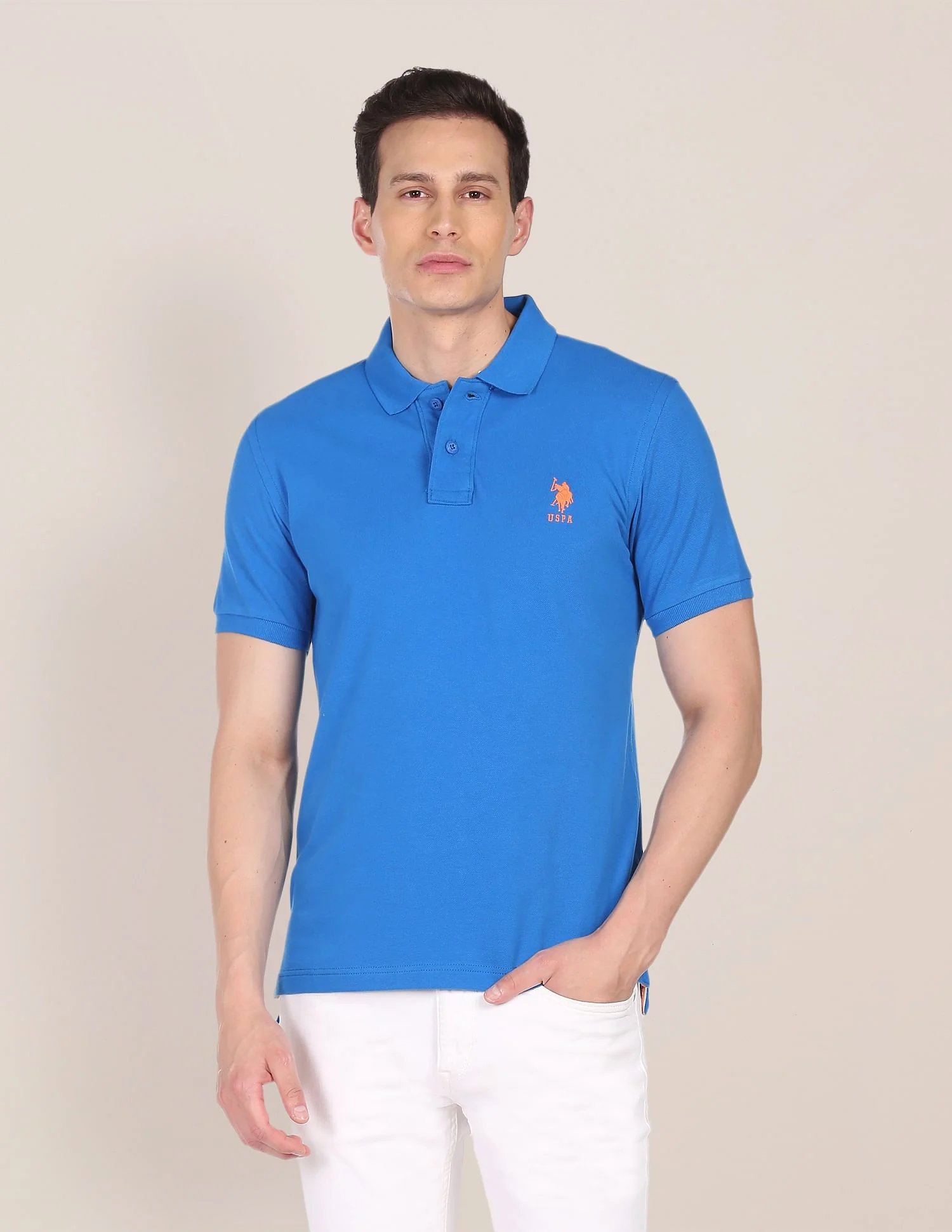 Ribbed Collar Solid Polo Shirt